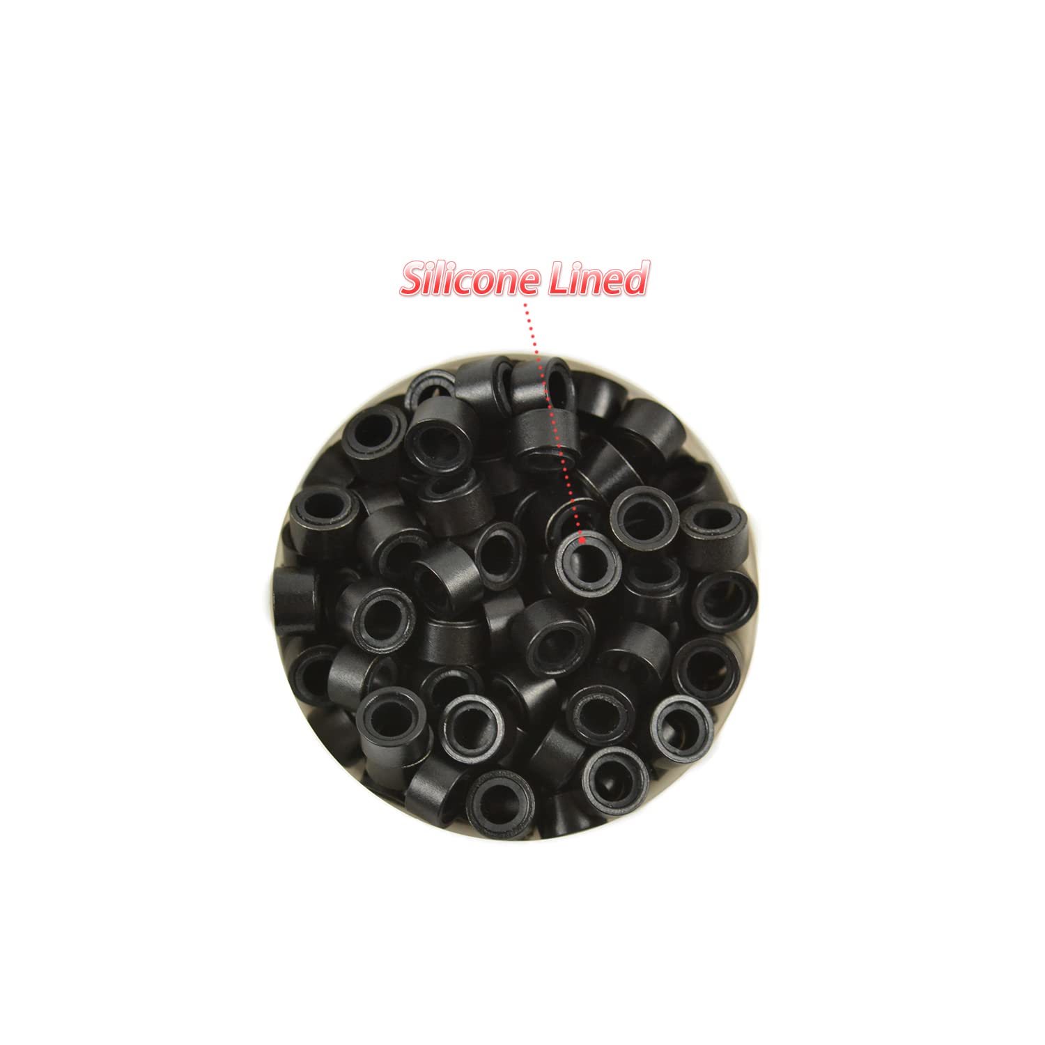 500 Pcs 5 mm Silicone Lined Micro Rings Links Beads for Hair Extensions Tool(Black)
