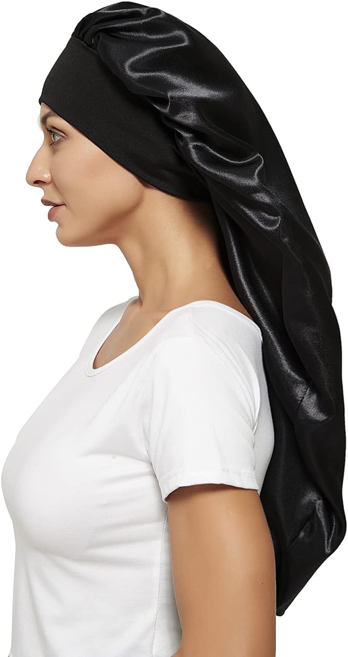 2 Pcs Silk Bonnet for Women Satin, Soft Elastic Band Silky Sleeping Cap Big Bonnets for Women Bonnet for Braids