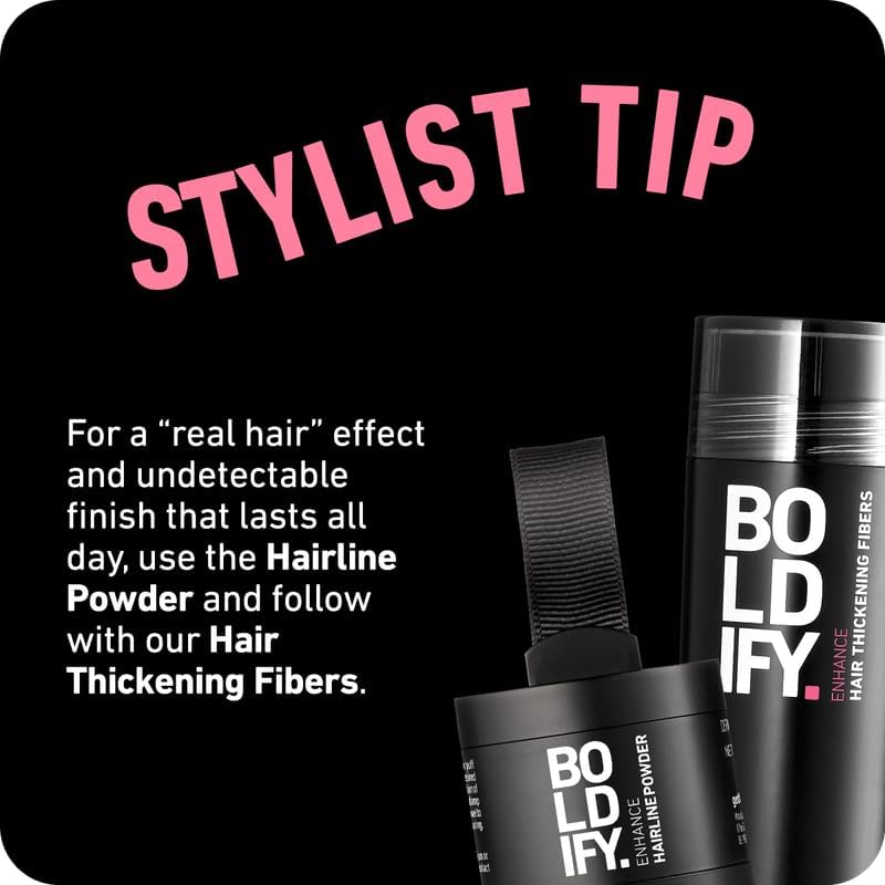 BOLDIFY Hairline Powder Instantly Conceals Hair Loss, Root Touch Up Hair Powder, Hair Toppers for Women & Men, Hair Fibers for Thinning Hair, Root Cover Up, Stain-Proof 48 Hour Formula (Dark Brown)