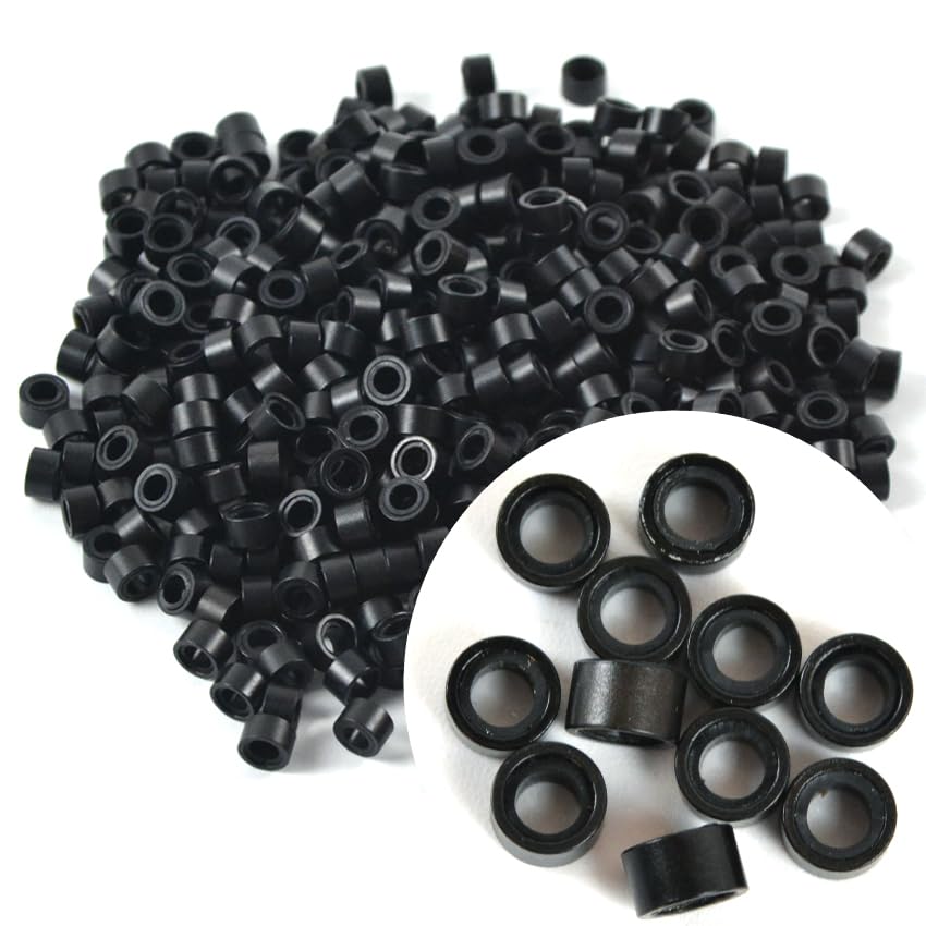 500 Pcs 5 mm Silicone Lined Micro Rings Links Beads for Hair Extensions Tool(Black)