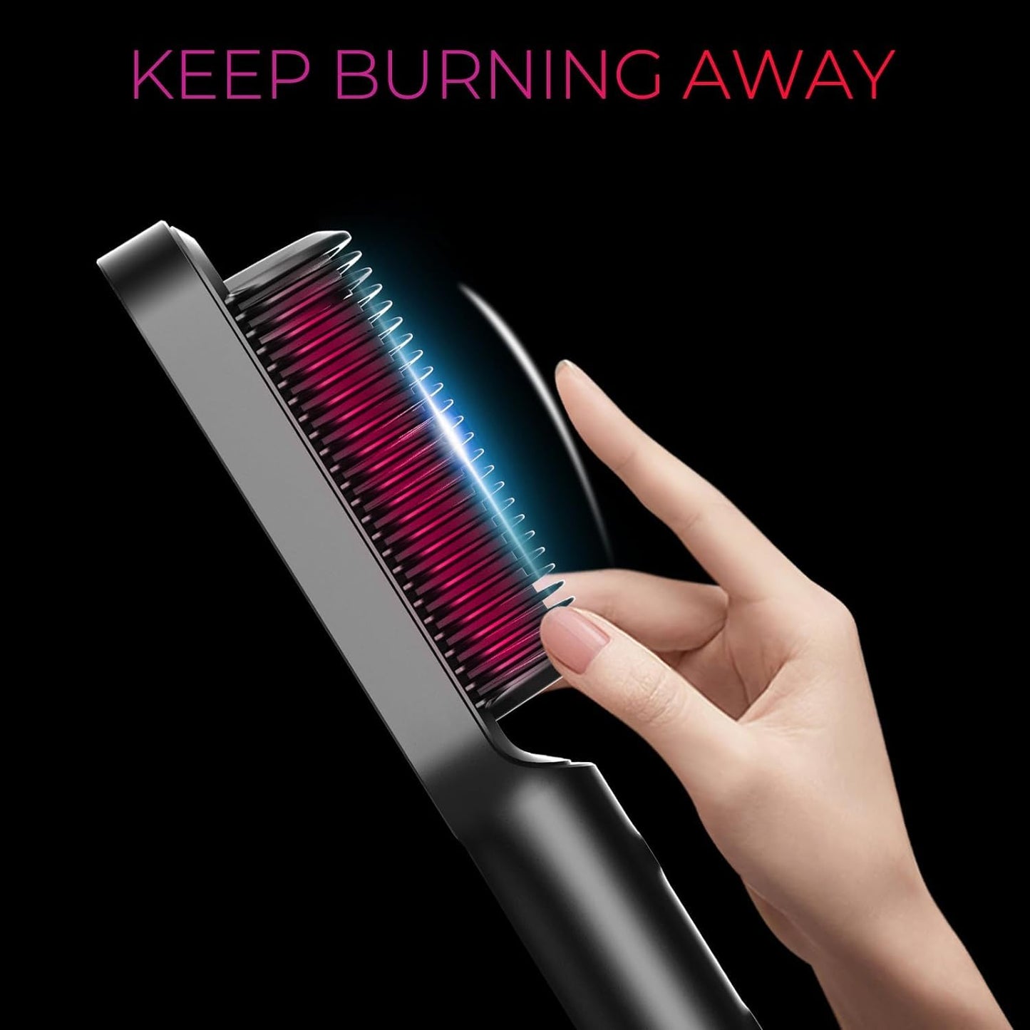 TYMO Hair Straightener Brush, Flat Iron & Brush 2 in 1 for Straightening Hair, Anti-Scald Hot Comb, 5 Temp for All Hair Types (130℃~210℃), Finish with Smooth, Shiny,TYMO RING Matte Black
