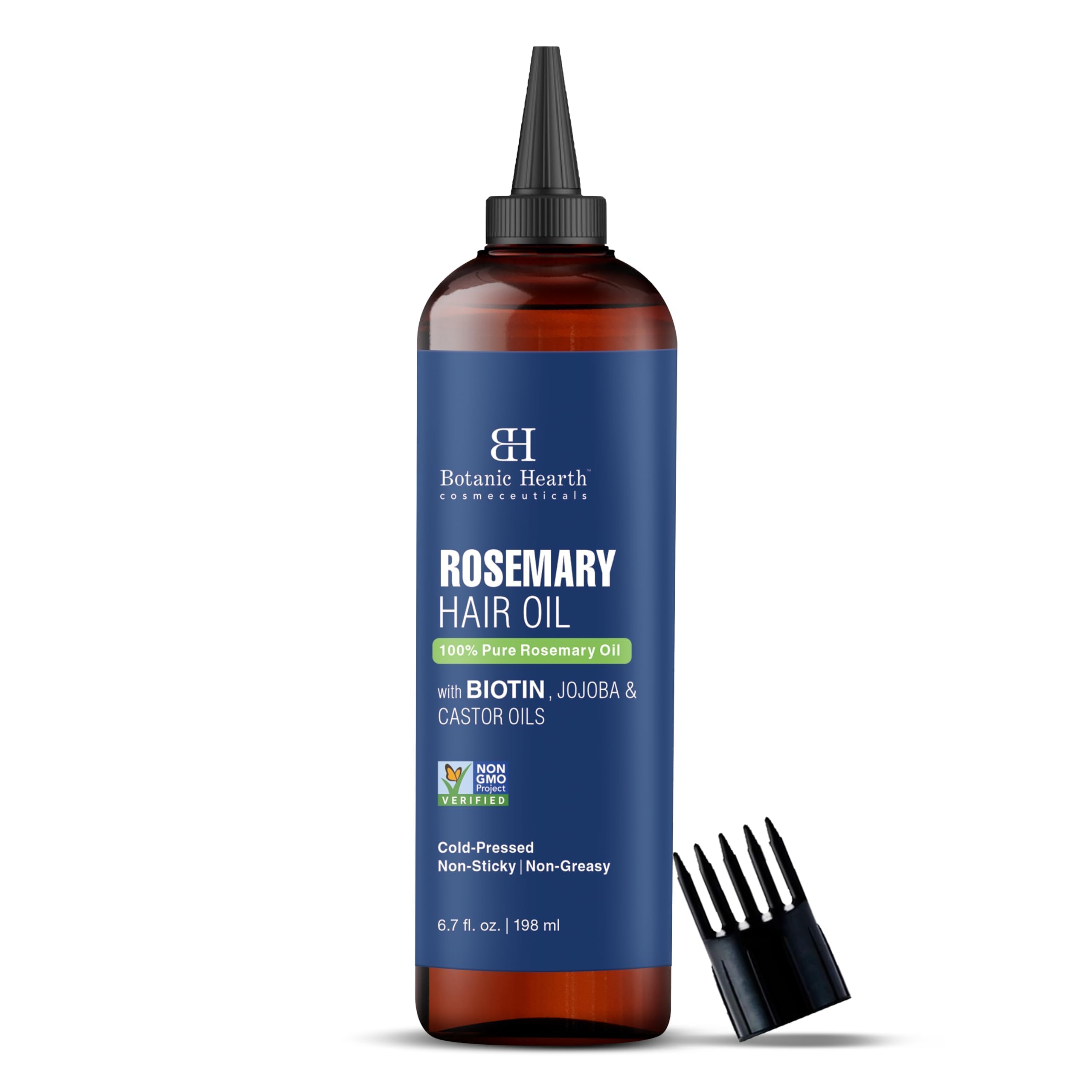 Botanic Hearth 100% Pure Rosemary Oil For Hair Growth (6.7 fl oz) Infused With Biotin, Jojoba & Castor Oil | Hair strengthening Treatment | Nourishing & Volumizing | Non GMO Verified
