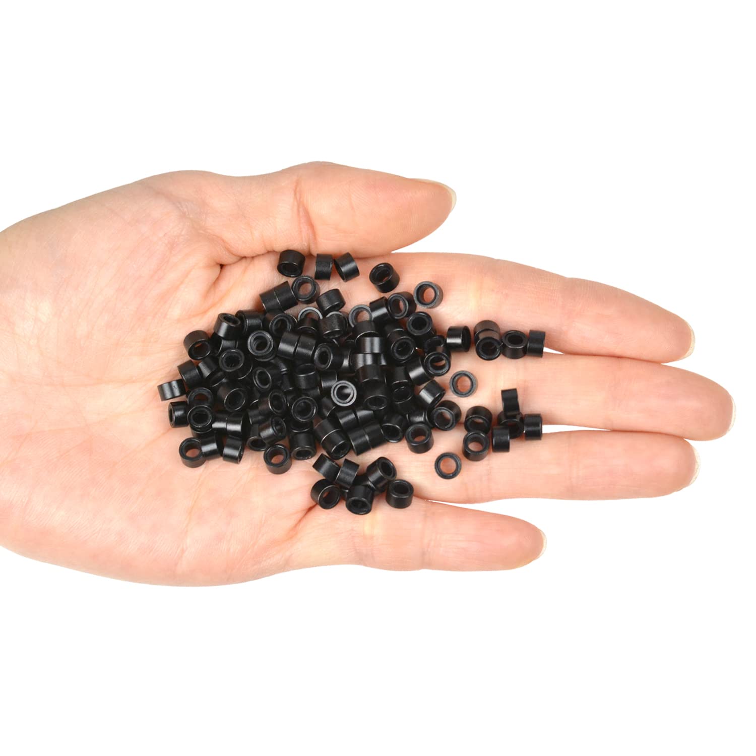 500 Pcs 5 mm Silicone Lined Micro Rings Links Beads for Hair Extensions Tool(Black)