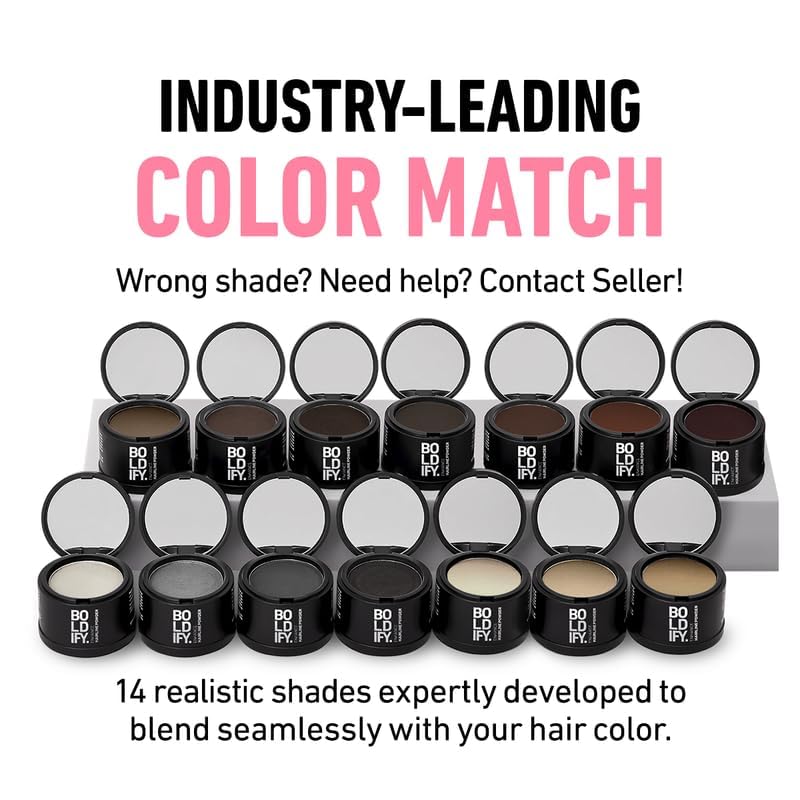 BOLDIFY Hairline Powder Instantly Conceals Hair Loss, Root Touch Up Hair Powder, Hair Toppers for Women & Men, Hair Fibers for Thinning Hair, Root Cover Up, Stain-Proof 48 Hour Formula (Dark Brown)