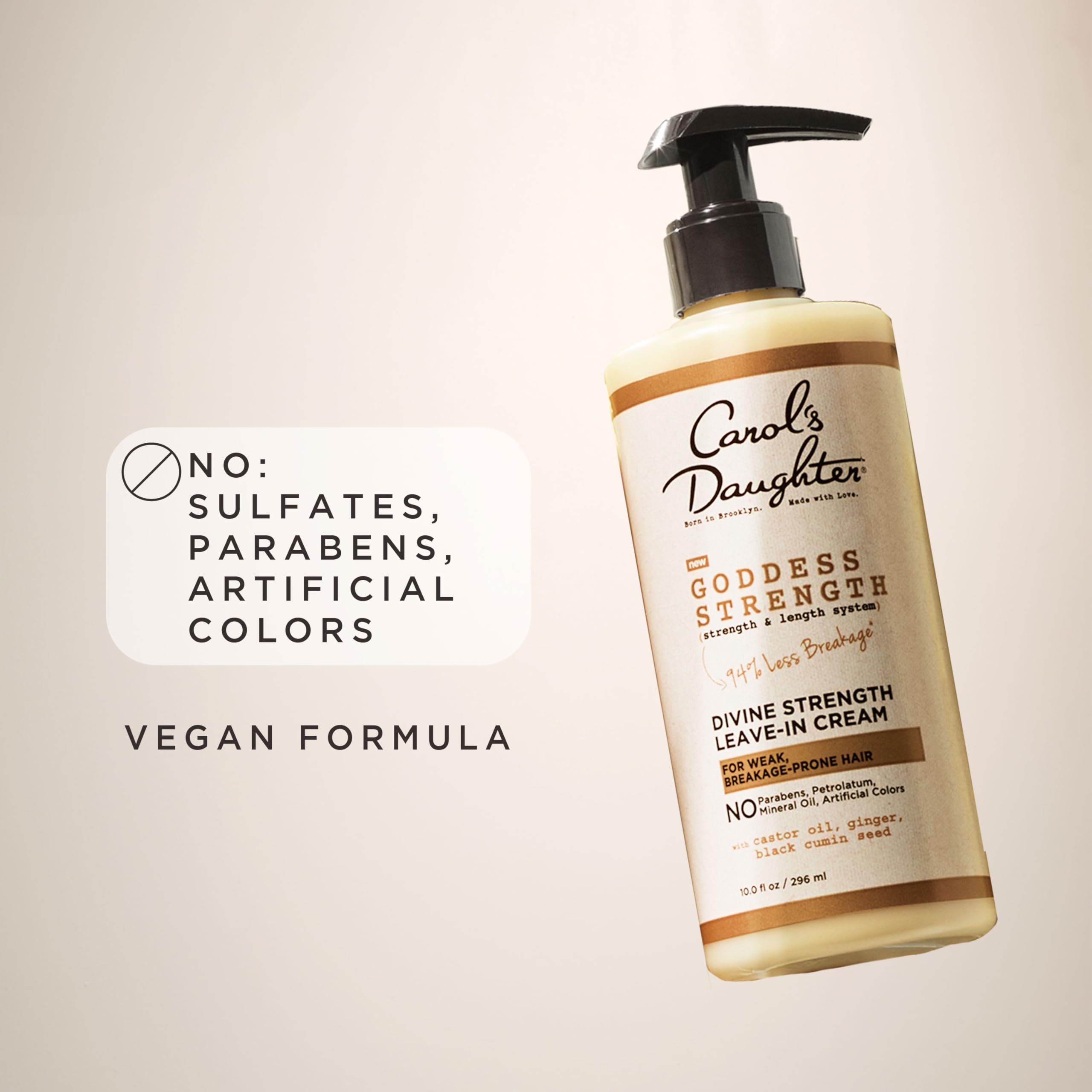 Carol's Daughter Goddess Strength Leave In Conditioner Cream for Curly, Wavy, Coily Hair with Castor Oil for Weak, Stronger Hair and Less Breakage, 296ml