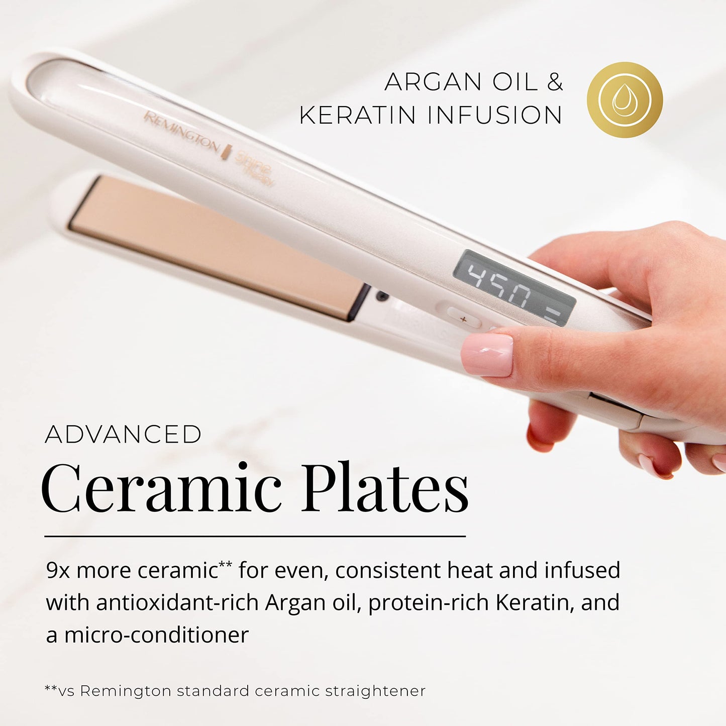 Remington Shine Therapy 1” Flat Iron, Argan Oil & Keratin Plate Hair Straightener