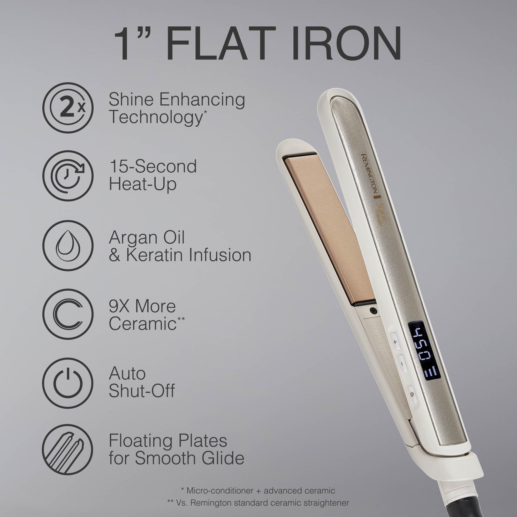 Remington Shine Therapy 1” Flat Iron, Argan Oil & Keratin Plate Hair Straightener