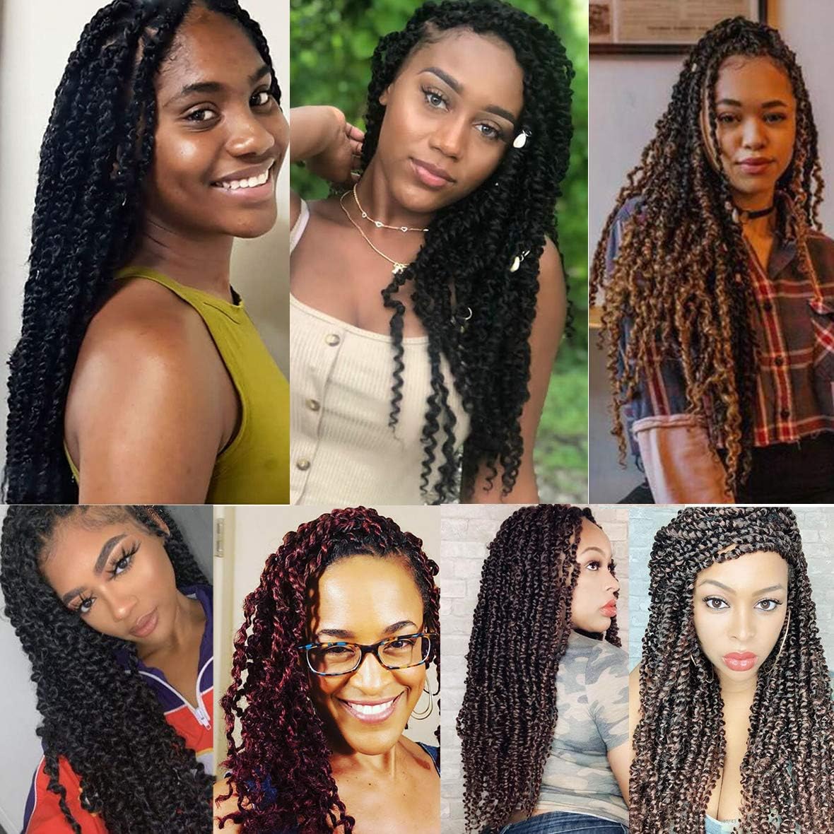 Leeven 22 Inch 8 packs Pre-twisted Passion Twist Crochet Hair 12 Roots/pack Pre-looped Crochet Braids Hair for Passion Twist Braiding Hair Natural Black Twists Hair