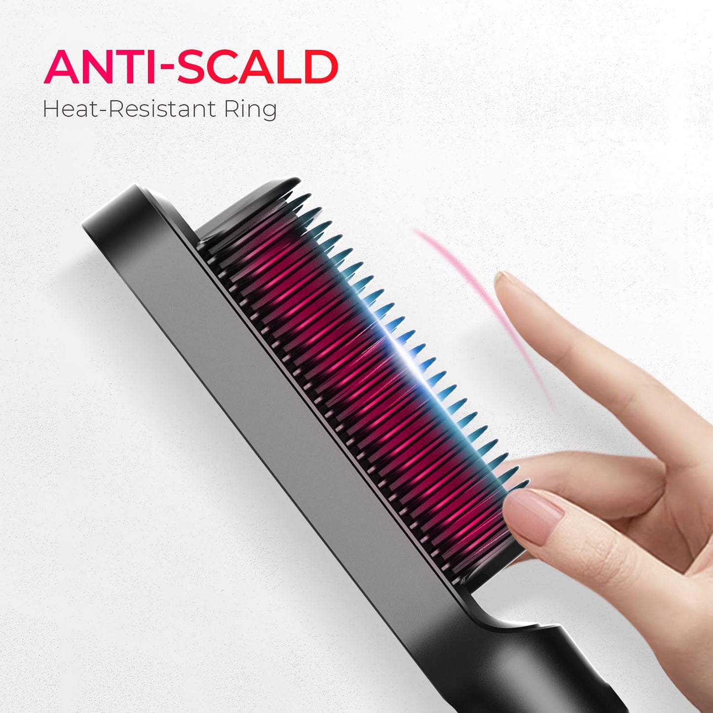 TYMO Hair Straightener Brush, Flat Iron & Brush 2 in 1 for Straightening Hair, Anti-Scald Hot Comb, 5 Temp for All Hair Types (130℃~210℃), Finish with Smooth, Shiny,TYMO RING Matte Black