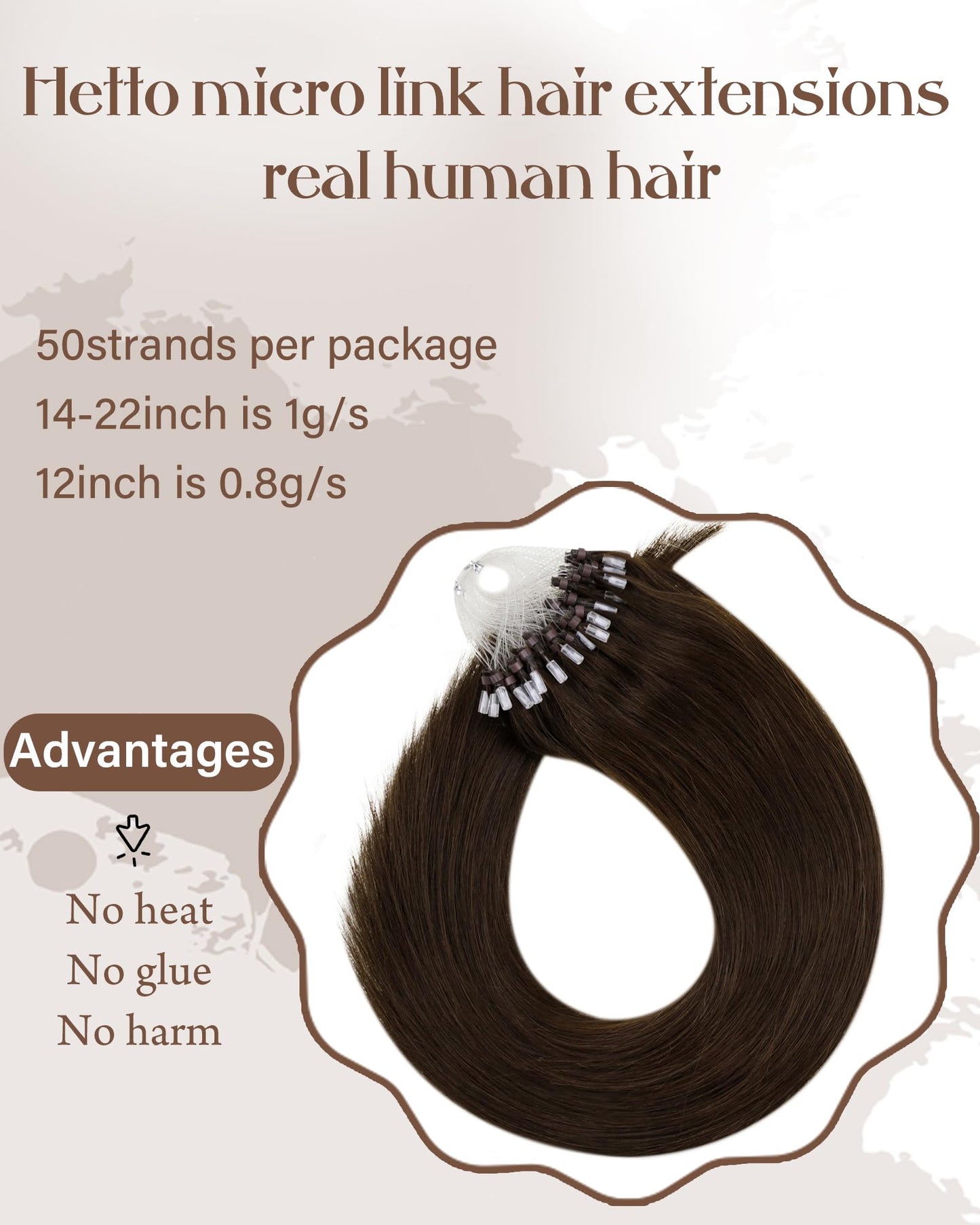 Hetto Micro Beads Hair Extensions Brown Human Hair Micro Loop Extensions #4 Brown Hair Micro Ring Extensions Silky Remy Hair Pre Bonded Micro Bead 12 Inch 40g 50 Strands