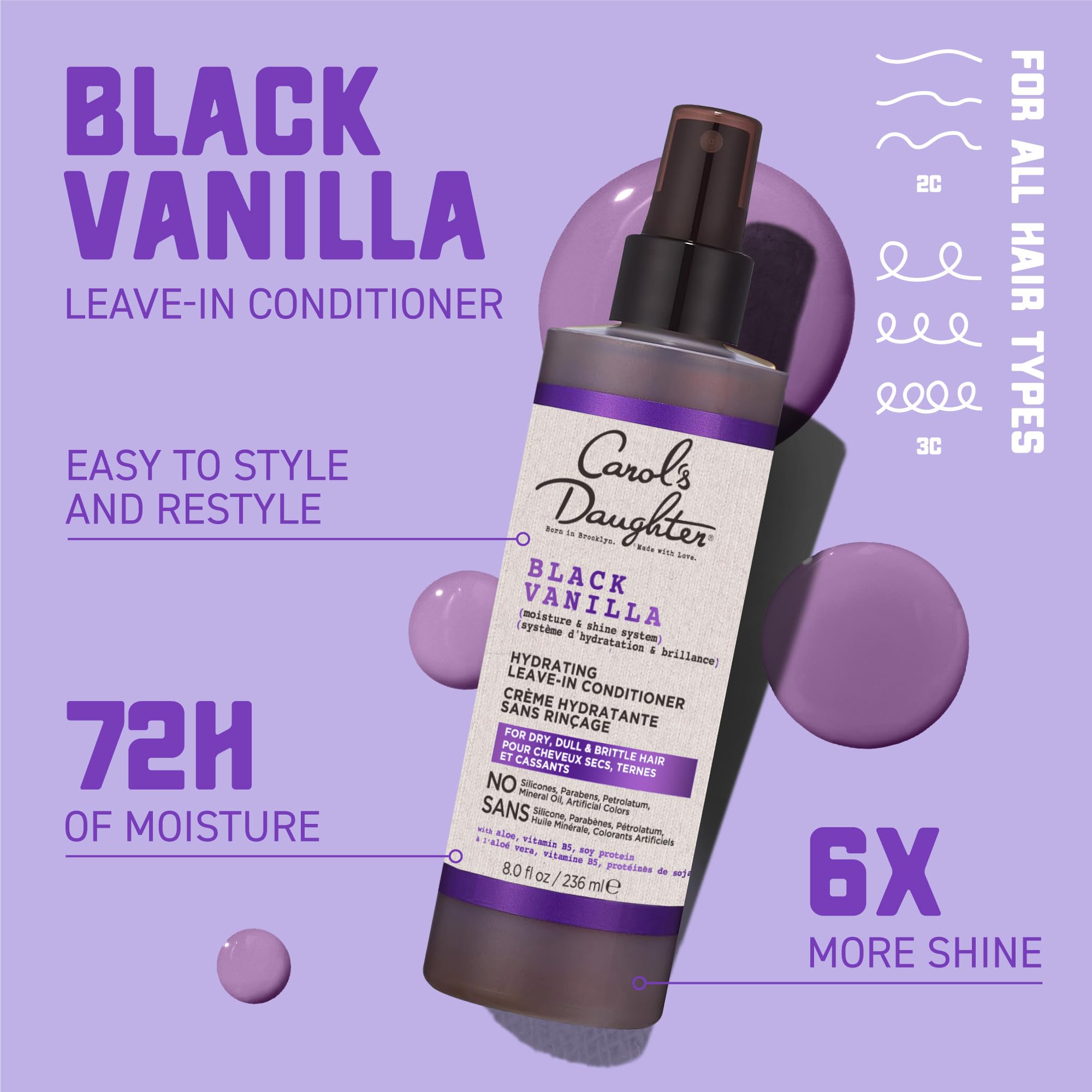 Carol's Daughter Black Vanilla Moisturizing Leave In Conditioner Spray, with Rosemary Oil, for Curly, Wavy Hair, 236ml