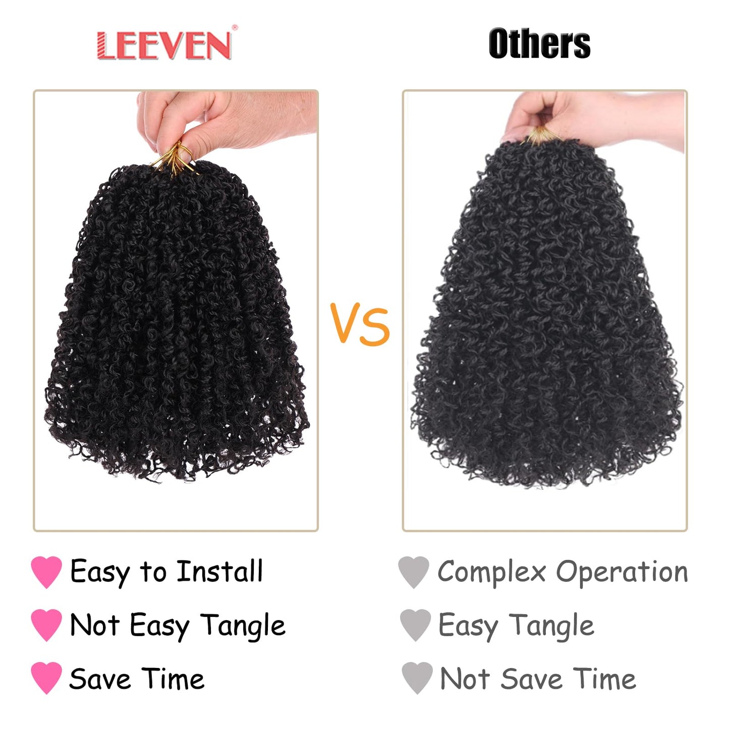 Leeven 8 Packs Pre-looped Yanky Twists Crochet Braids 8 Inch Ombre Brown Bohemian Crochet Hair with Curls Synthetic Marlybob Crochet Braids Hair Extensions for Women 1B30#