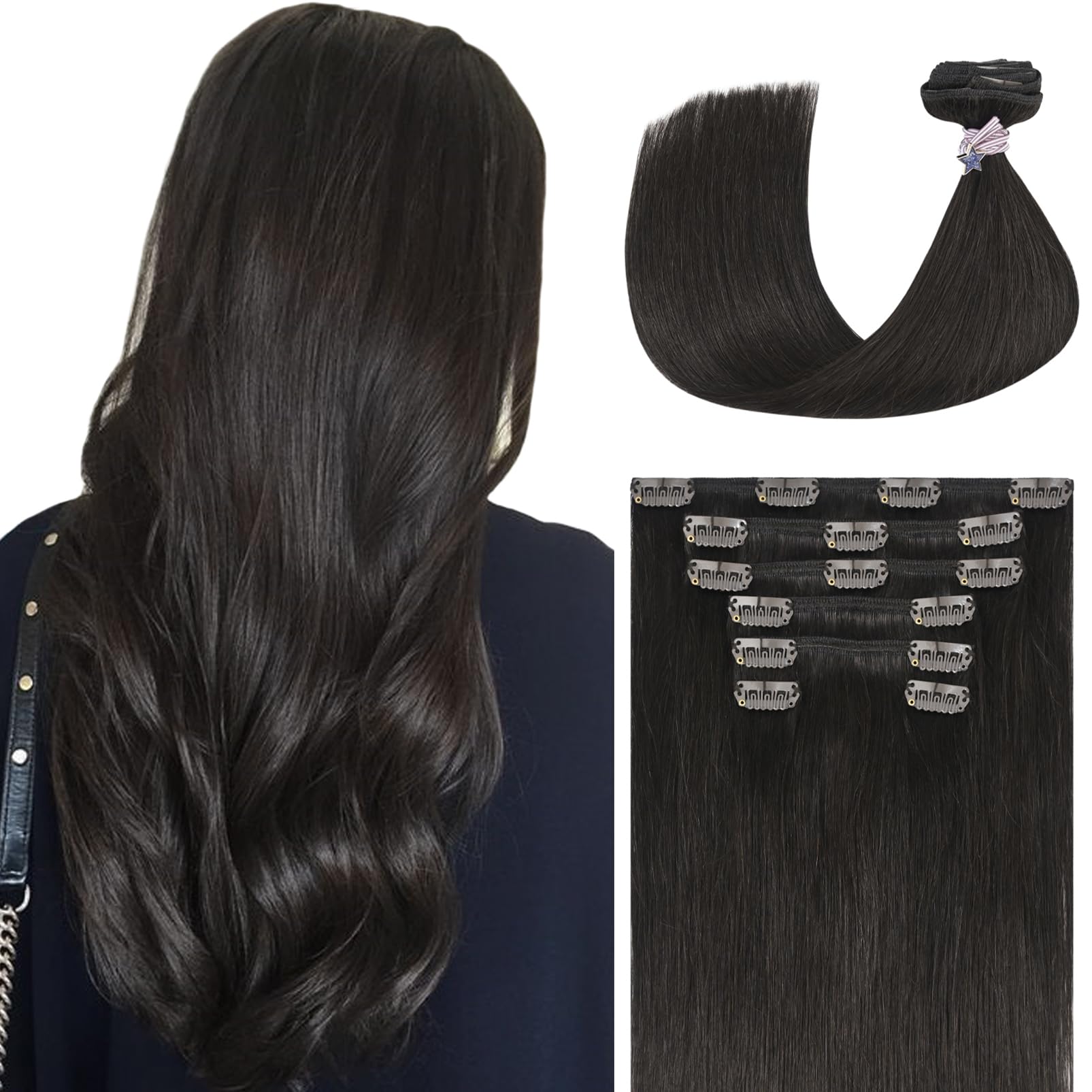 WindTouch Clip in hair Extensions for Women Real Human Hair, Dark Brown Hair Extensions 12 Inch 70g #2, Brown Remy Human Hair Extensions Clip ins for Women, Soft Natural Straight
