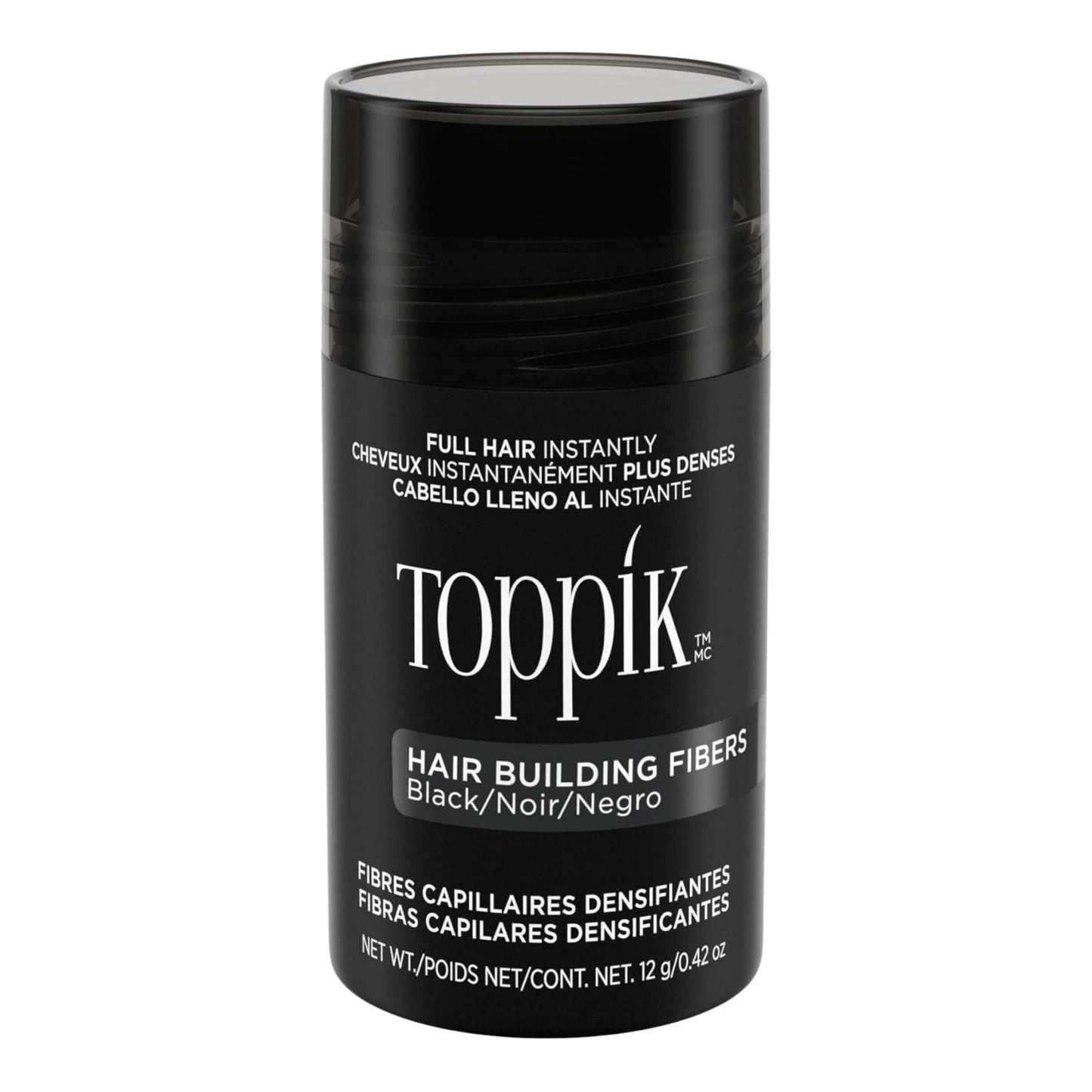 TOPPIK Hair Building Fibers for Instantly Fuller Hair (BLACK), 12 g, Fill In Fine or Thinning Hair, Instantly Thicker Looking Hair, Multiple Shades for Men & Women