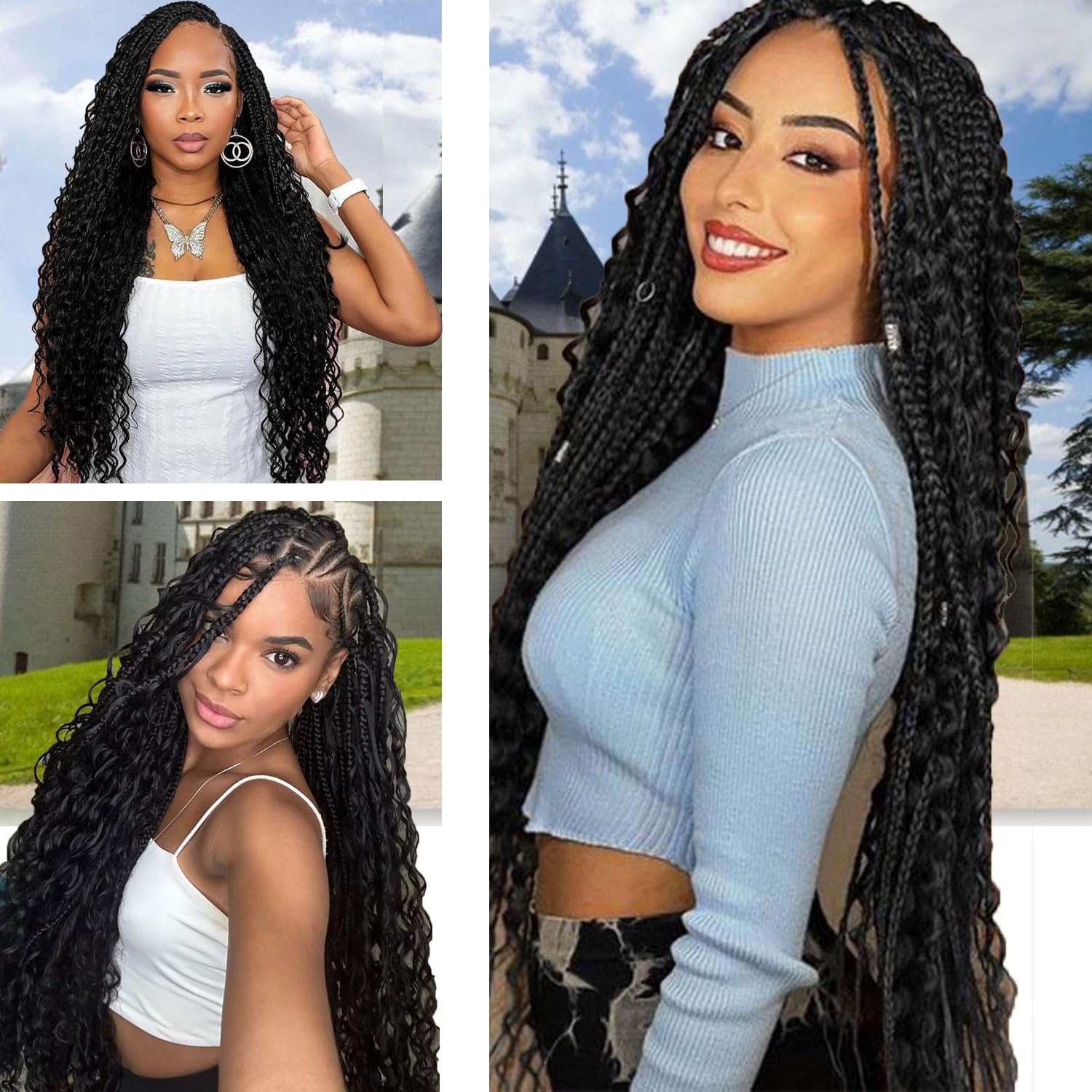 LMZIM 24 Inch 8 Packs Boho Box Braids Crochet Hair Bohemian Crochet Box Braids with Curly Ends Goddess Box Braids Synthetic Crochet Hair for Black Women (24inch, 1b)