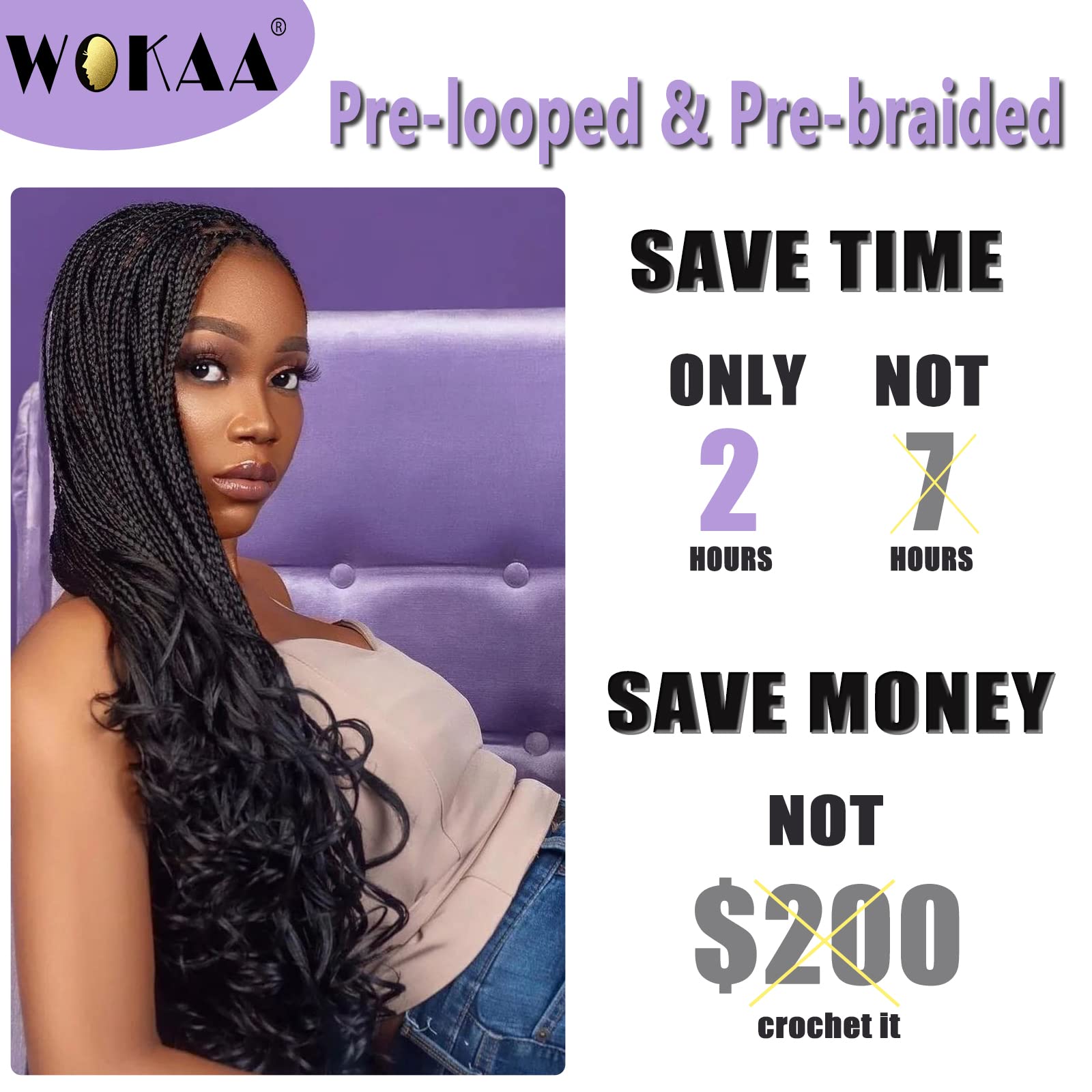 French Curl Crochet Braids 12 Inch Goddess Box Braids Crochet Hair 8 Packs Pre Looped Crochet Box Braids with Curly Ends Synthetic French Curly Braiding Hair Extensions 1B#