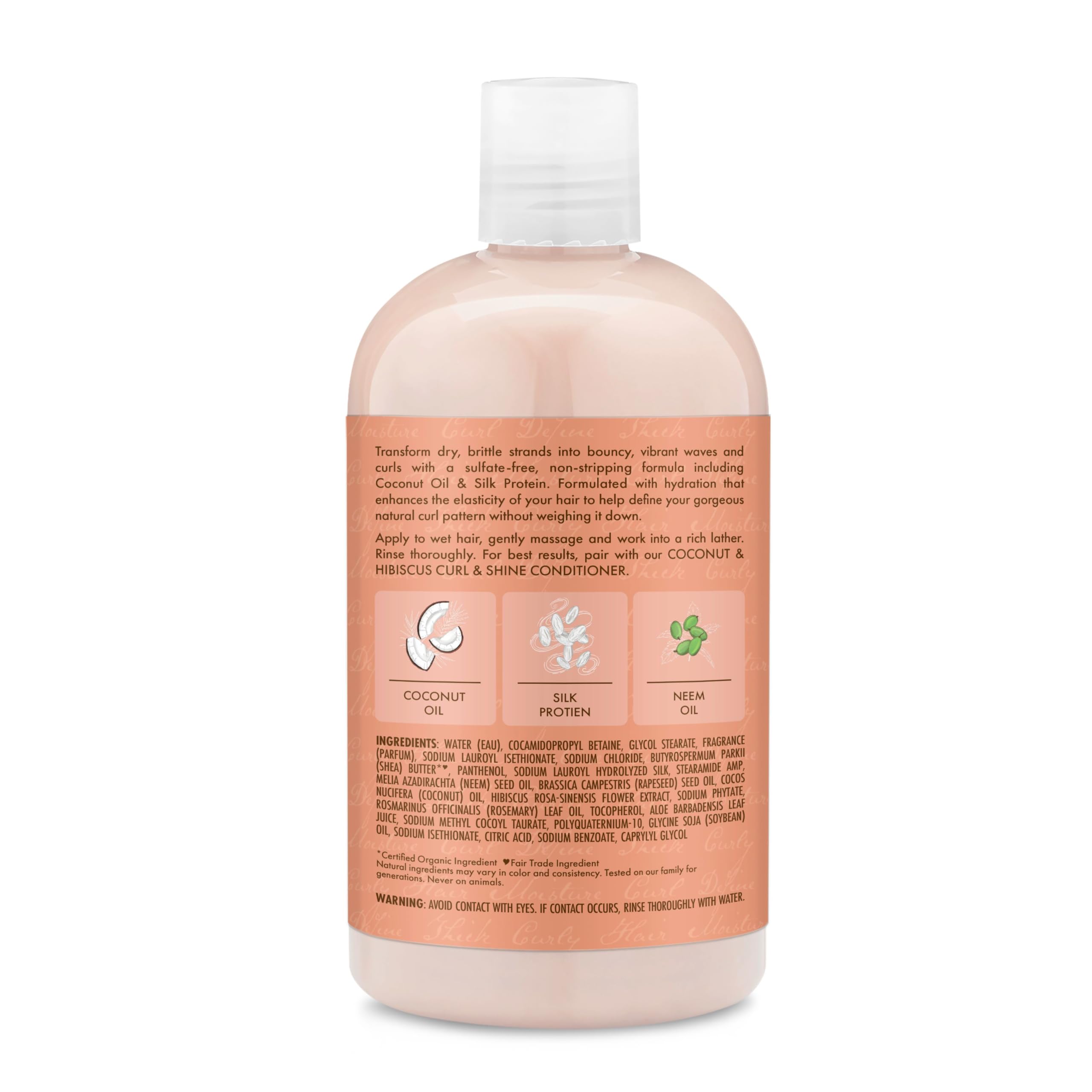 Shea Moisture Coconut & Hibiscus Curl & Shine Shampoo with Silk Protein and Neem Oil, Cleanse and Hydrate, Thick & Curly Hair 384ml