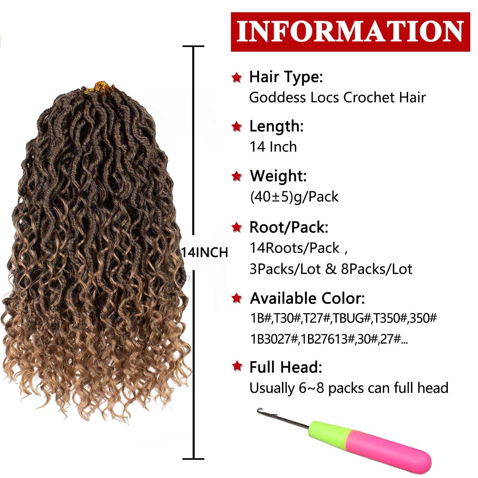 Xtrend 8 Packs 14Strands/pack River Boho Goddess Locs Crochet Hair With Curly Hair In Middle And Ends Pre-Looped Crochet Braids Messy Bohemian Fuax Locs Hair Extensions (T27# 14Inch)