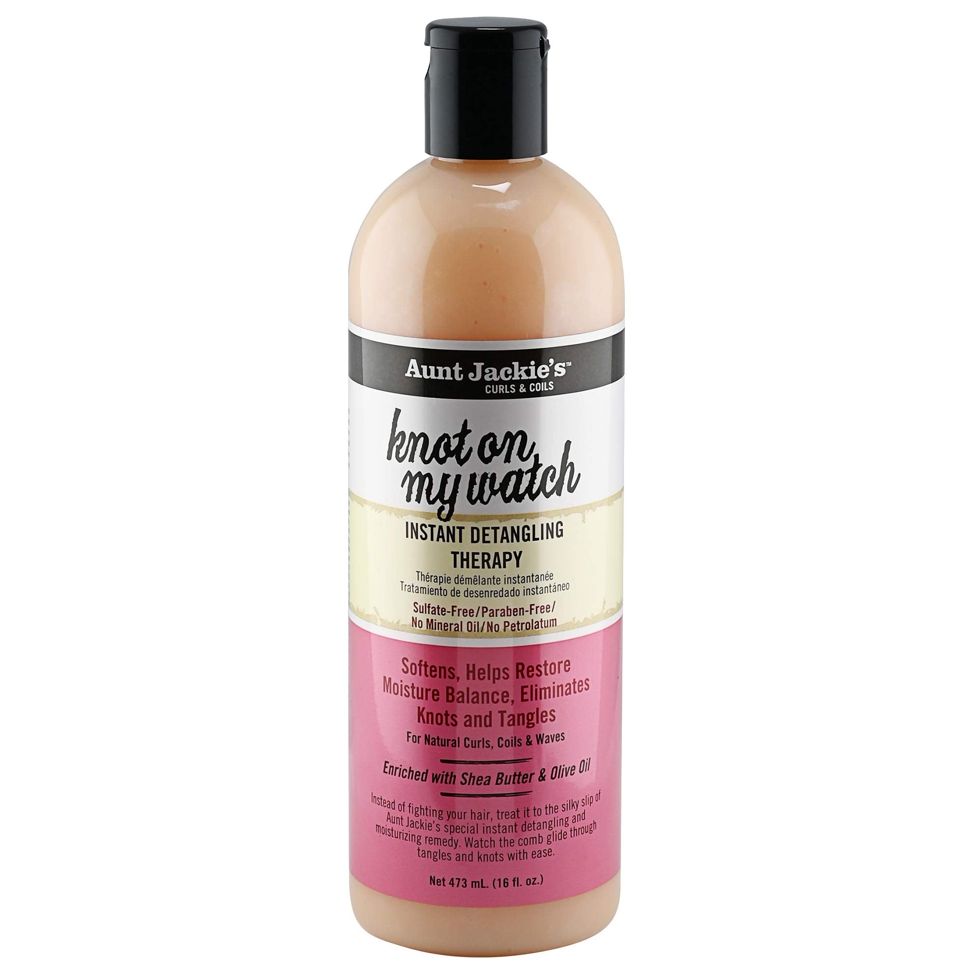 Aunt Jackie's Curls and Coils Knot On My Watch Instant Hair Detangling Therapy for Natural Curls, Coils and Waves, Enriched with shea Butter, 16 oz