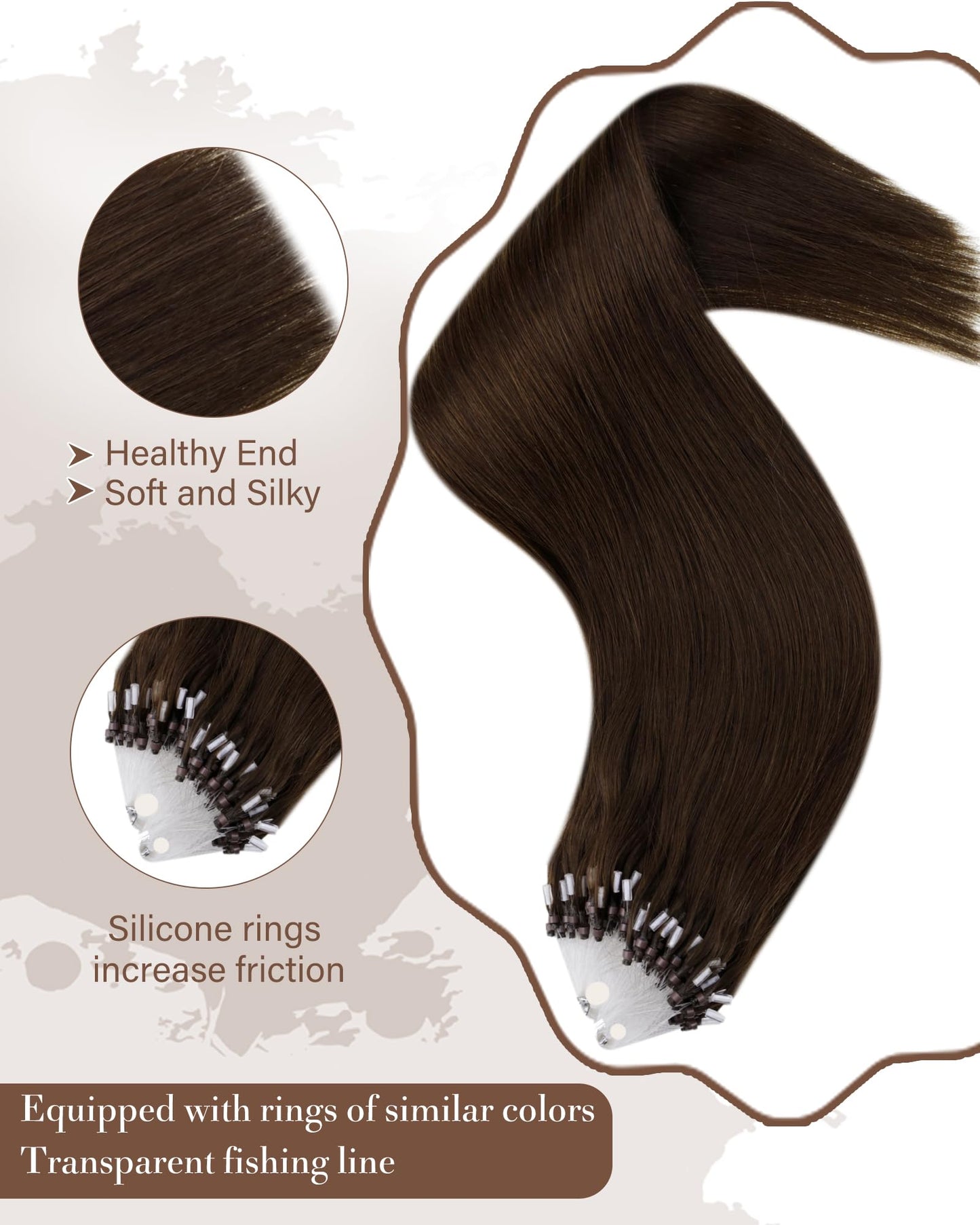 Hetto Micro Beads Hair Extensions Brown Human Hair Micro Loop Extensions #4 Brown Hair Micro Ring Extensions Silky Remy Hair Pre Bonded Micro Bead 12 Inch 40g 50 Strands