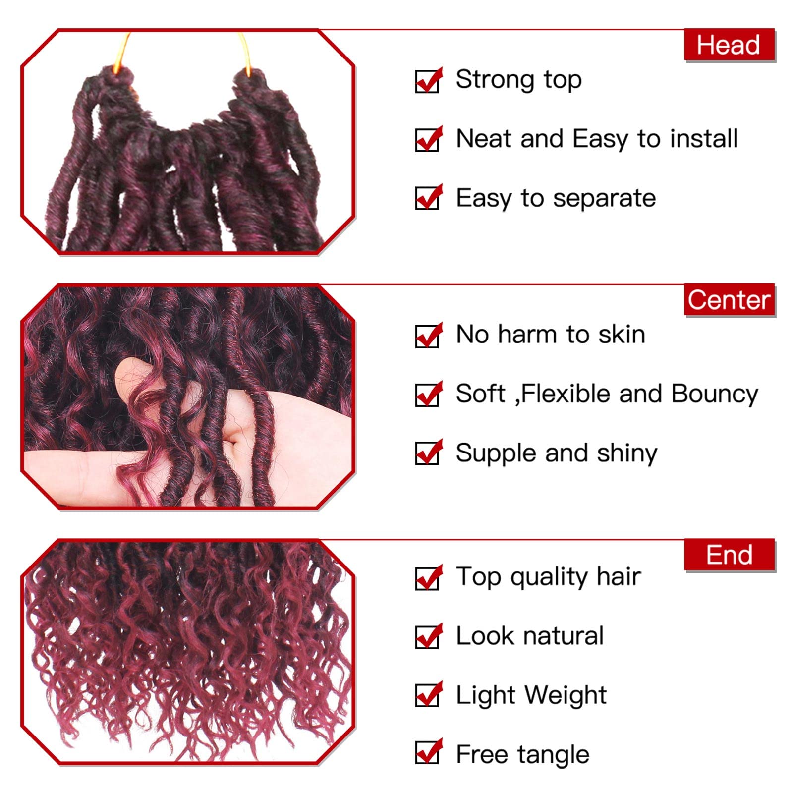 Xtrend 8packs Boho Faux Locs Crochet Hair Pre-Looped Messy River Bohemian Goddess Locs Hair Wavy Crochet Braids With Curly Hair In Middle And Ends 14Strands/pack (TBUG# 18Inch)