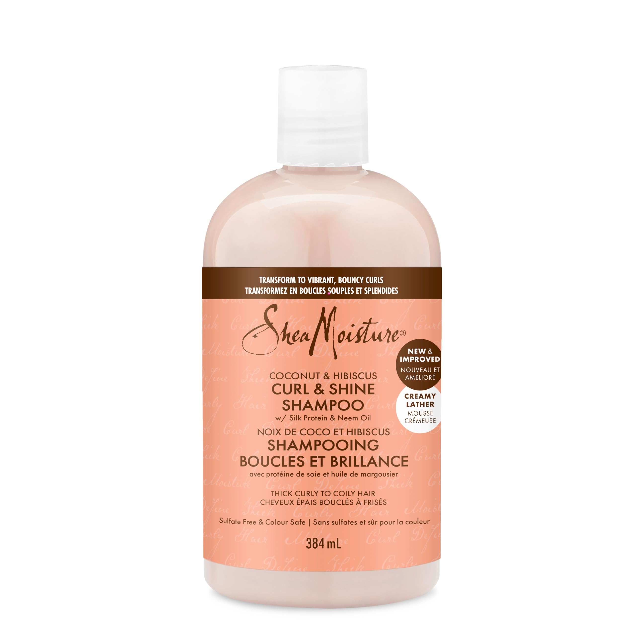 Shea Moisture Coconut & Hibiscus Curl & Shine Shampoo with Silk Protein and Neem Oil, Cleanse and Hydrate, Thick & Curly Hair 384ml