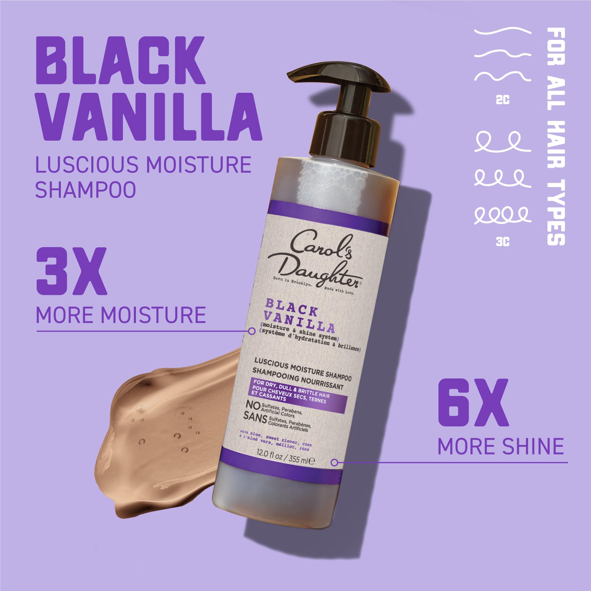 Carol's Daughter Black Vanilla Moisturizing Sulfate-Free Shampoo, with Rosemary Oil, for Curly, Wavy Hair, 355ml