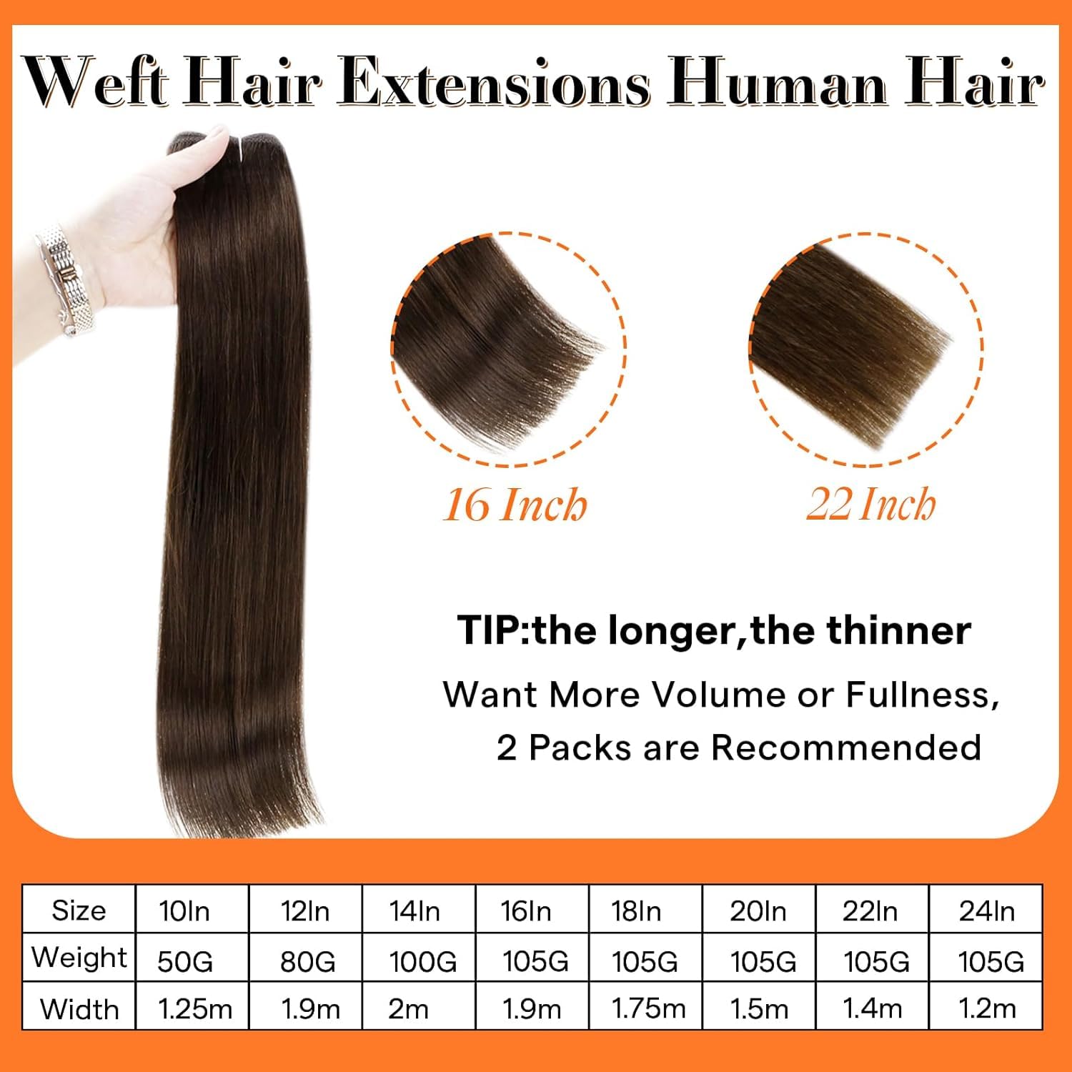Full Shine Hair Extensions Sew in Double Weft Remy Human Hair Extensions Color 2 Darkest Brown Hair Bundles for Women 18 Inch