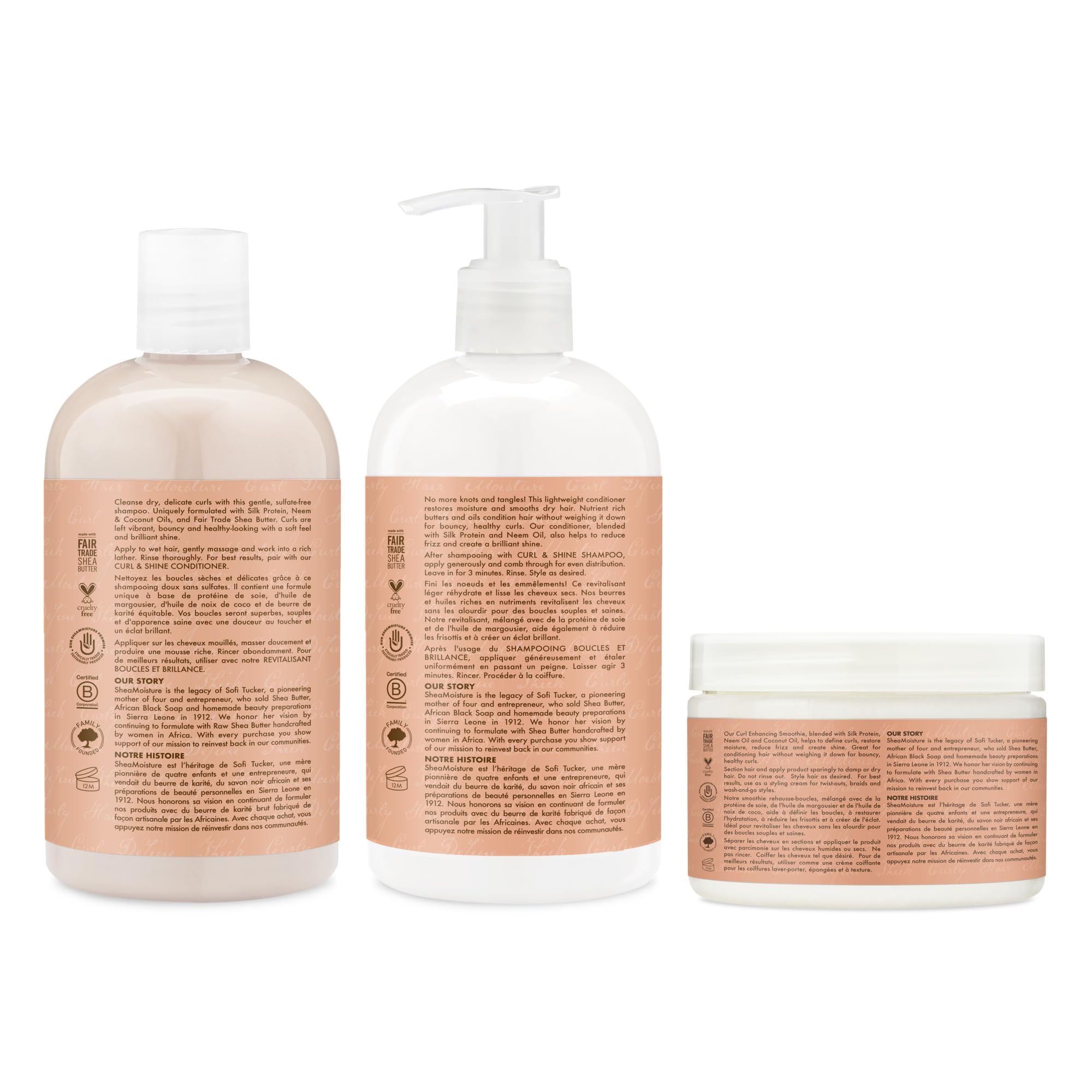 Shea Moisture Coconut & Hibiscus Shampoo, Conditioner & Curl Enhancing Smoothie To Cleanse & Restore Shine Hair Care Pack Formulated Without Sulfates, Silicones, Parabens, Phthalates, Mineral Oil or Petrolatum 3 Pack