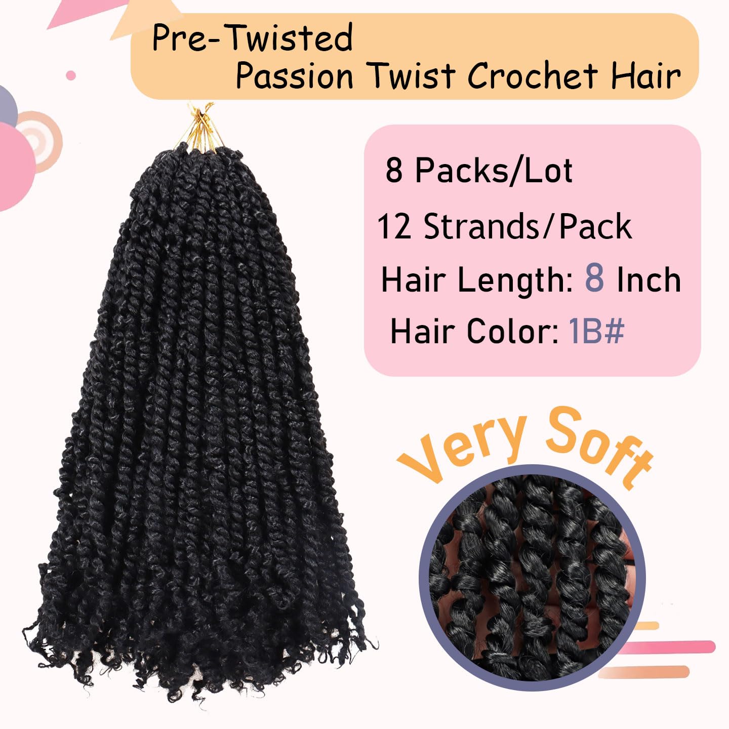 LOSMOEER 8Packs Passion Twist Hair Pre-twisted Passion Twist Crochet Hair Pre-looped Crochet Braids Hair for Women Passion Twists Braiding Hair Synthetic Hair Extensions