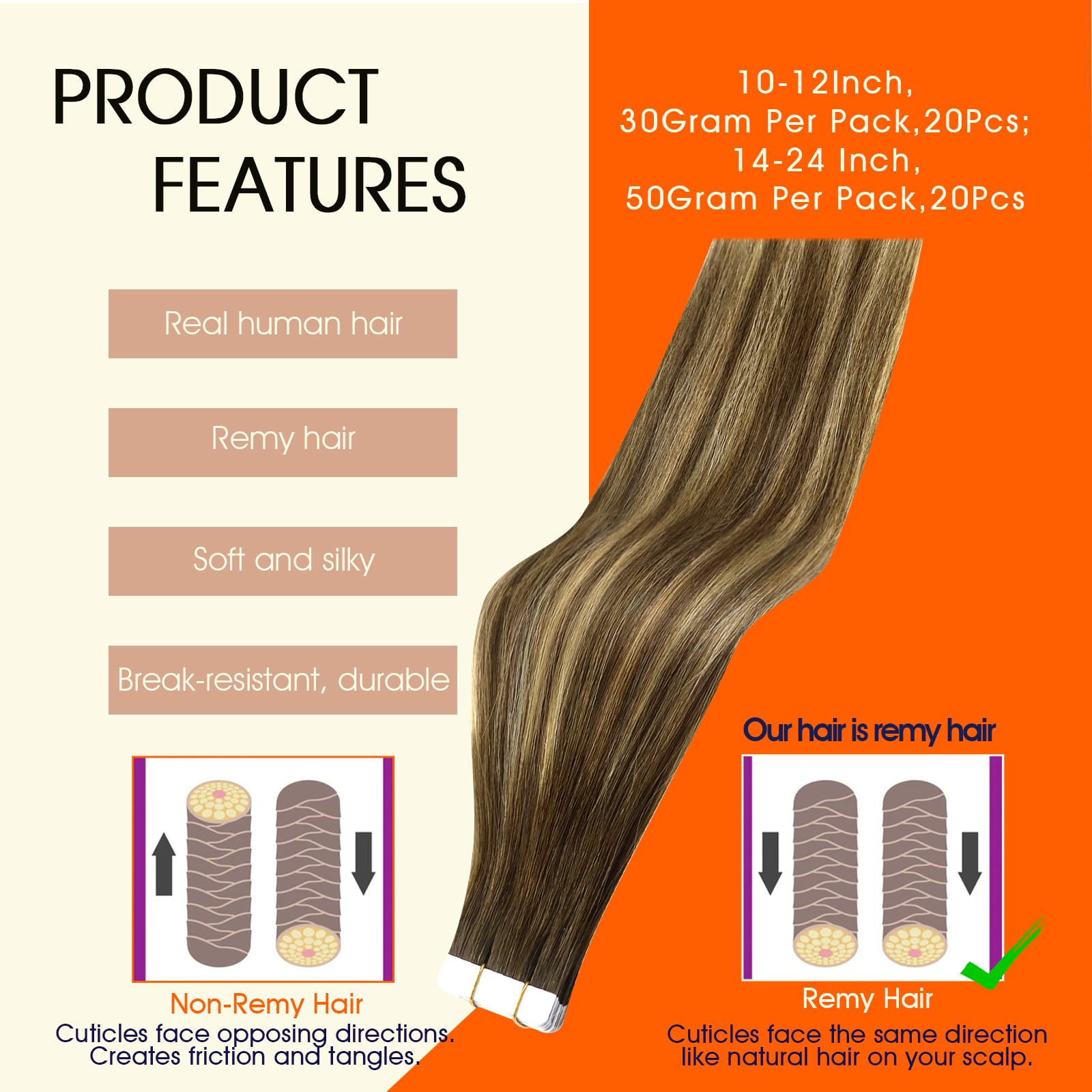 Full Shine Tape in Hair Extensions Human Hair 14 Inch Double Sided Tape in Extensions Medium Brown to Light Blonde Balayage Tape in Human Hair Extensions 20 Pcs 50 Gram Skin Weft Tape Extensions