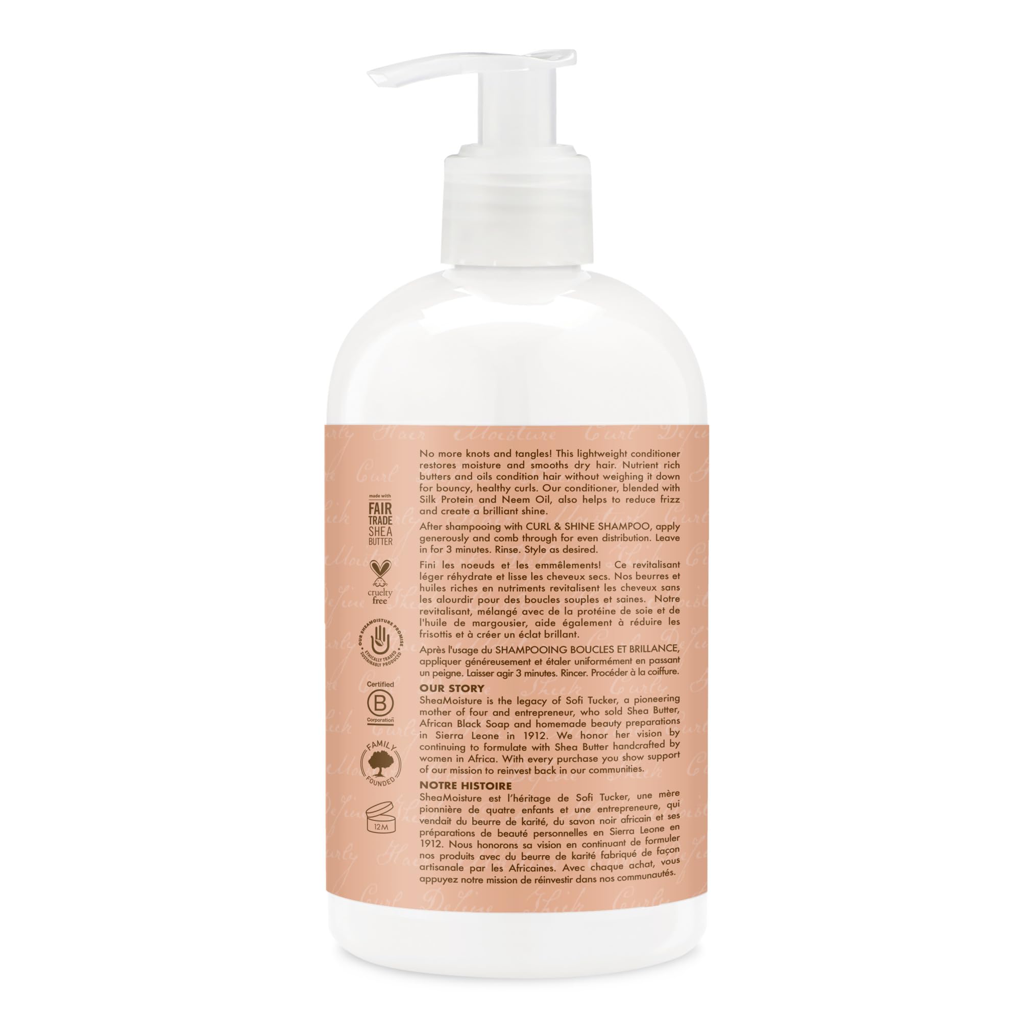 Shea Moisture Coconut & Hibiscus Curl & Shine Conditioner for Thick, Curly Hair with Silk Protein & Neem Oil to Moisturize & Soften 384 ml