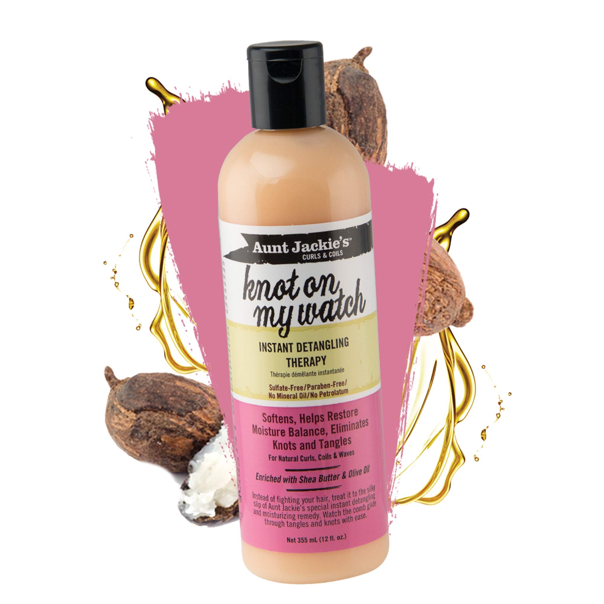 Aunt Jackie's Curls and Coils Knot On My Watch Instant Hair Detangling Therapy for Natural Curls, Coils and Waves, Enriched with shea Butter, 16 oz