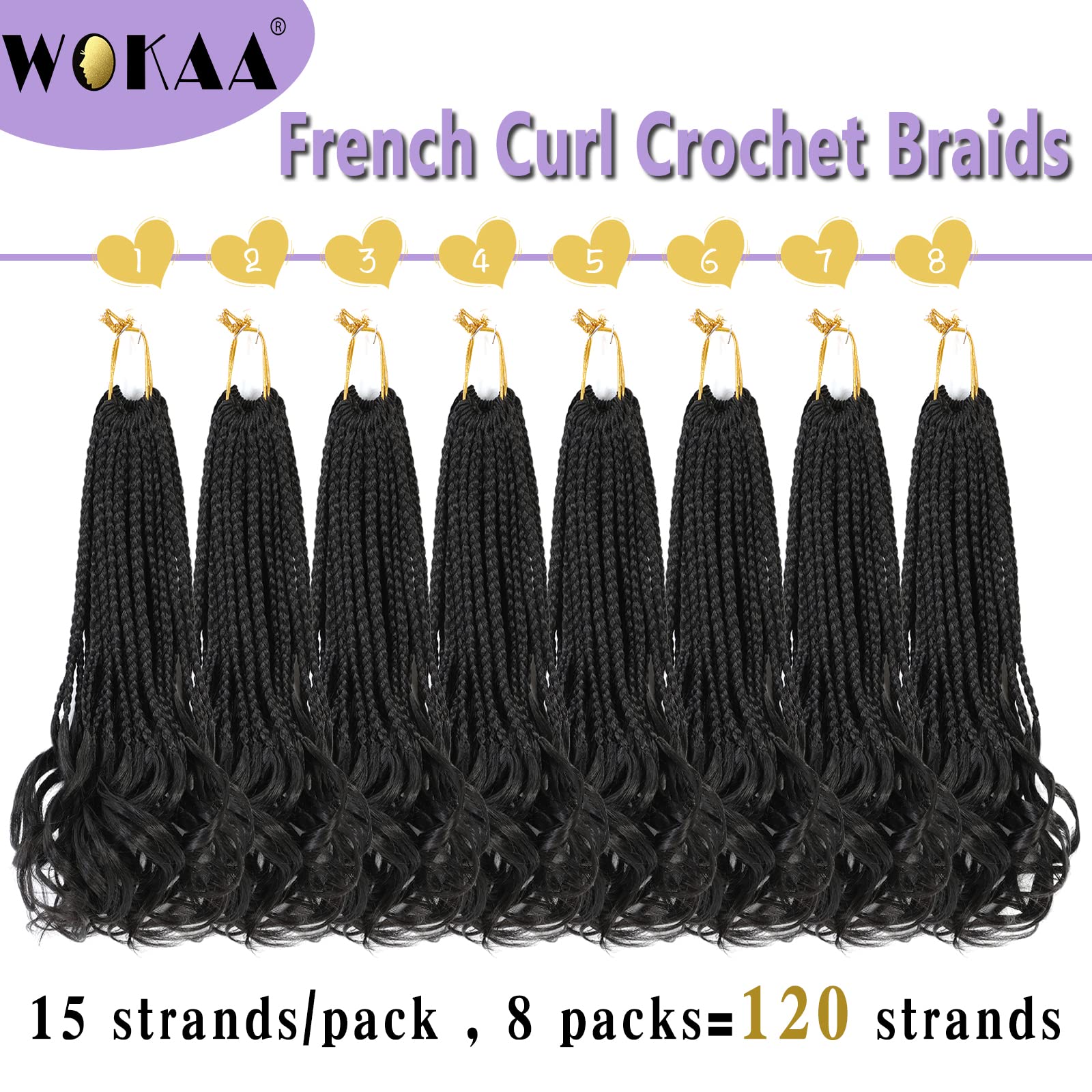 French Curl Crochet Braids 12 Inch Goddess Box Braids Crochet Hair 8 Packs Pre Looped Crochet Box Braids with Curly Ends Synthetic French Curly Braiding Hair Extensions 1B#