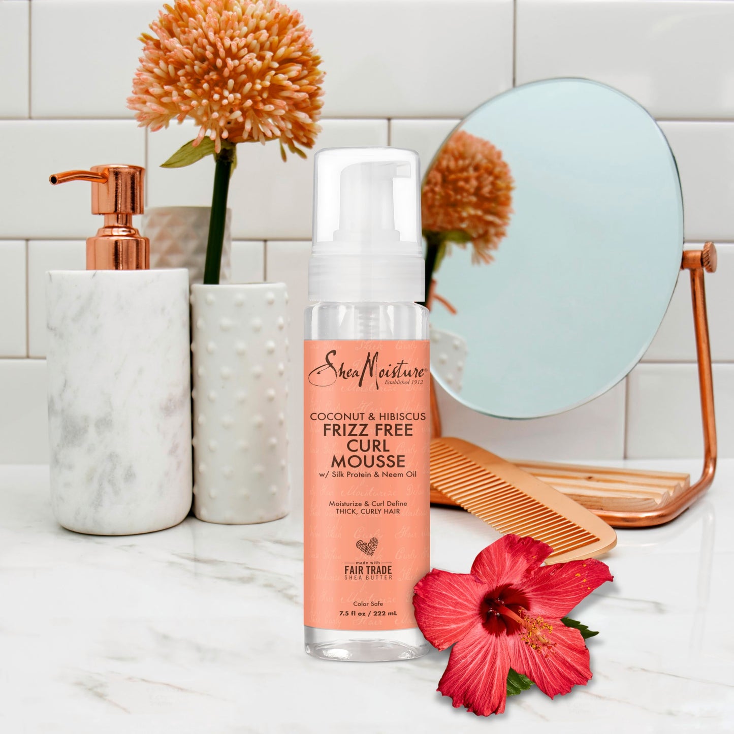 Shea Moisture Frizz-Free Curl Mousse for curly hair Coconut & Hibiscus with Silk Protein & Neem Oil 222 ml
