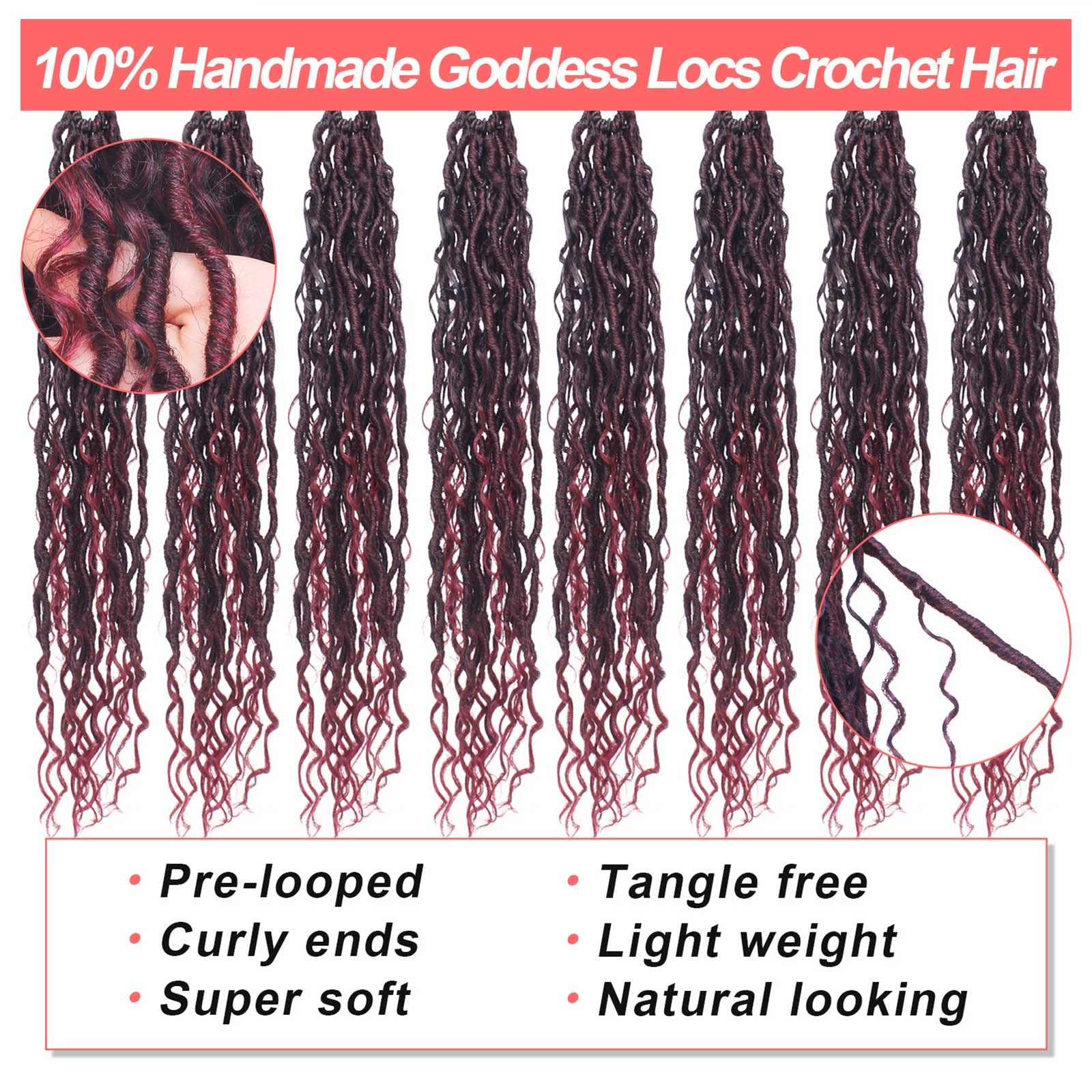 Xtrend 8packs Boho Faux Locs Crochet Hair Pre-Looped Messy River Bohemian Goddess Locs Hair Wavy Crochet Braids With Curly Hair In Middle And Ends 14Strands/pack (TBUG# 18Inch)