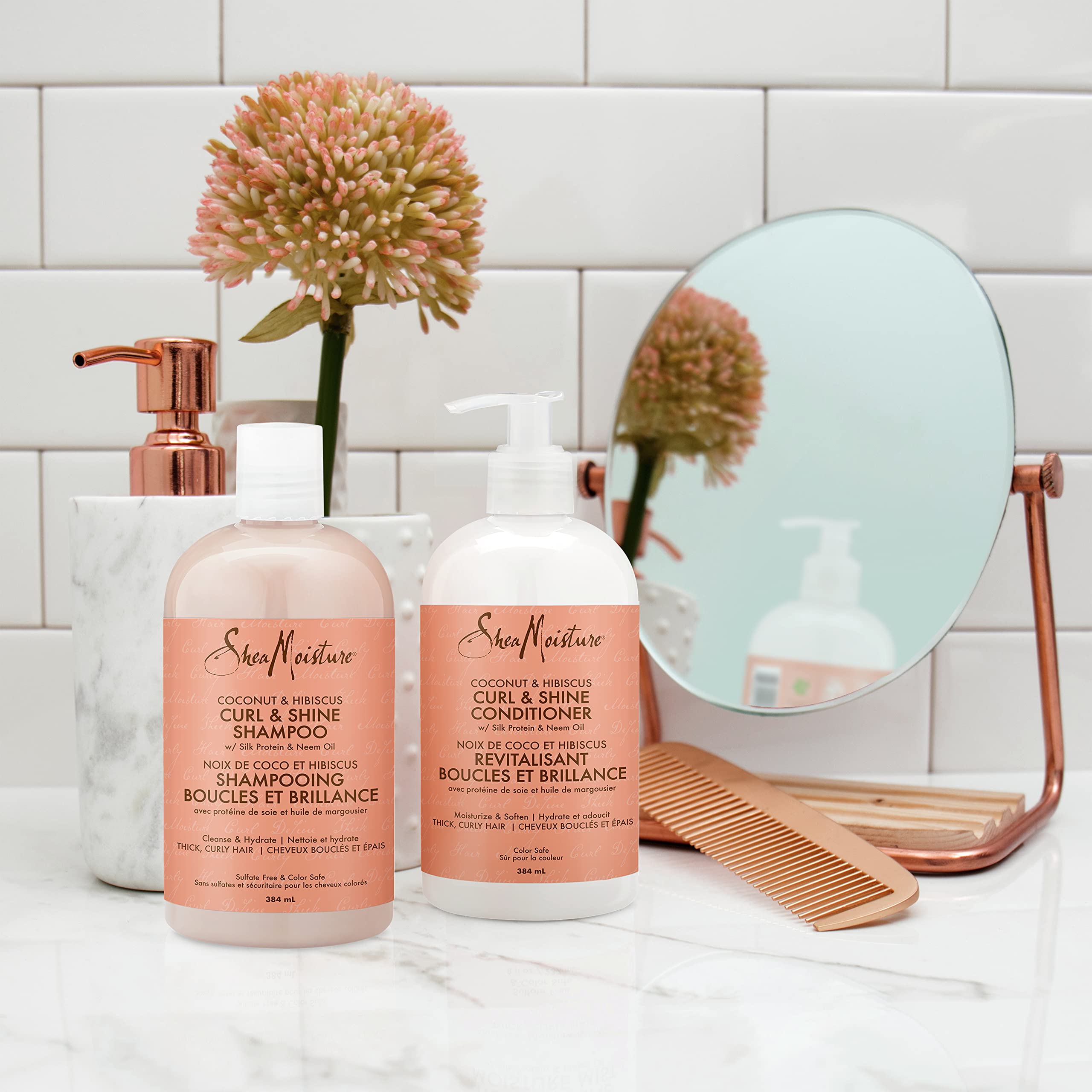 Shea Moisture Coconut & Hibiscus Curl & Shine Gift Set with Shampoo & Conditioner for Thick, Curly Hair 384 ml (Pack of 2)