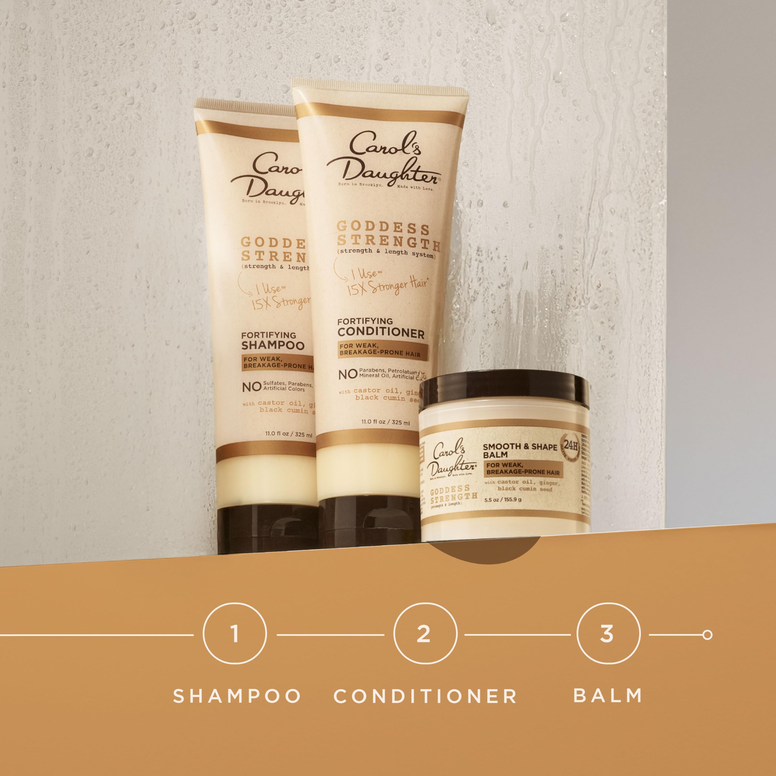 Carol's Daughter Goddess Strength Curly Hair Fortifying and Strengthening Conditioner for Dry Damaged Hair, with Castor Oil, for Weak Hair, Stronger Hair and Less Breakage, 325ml