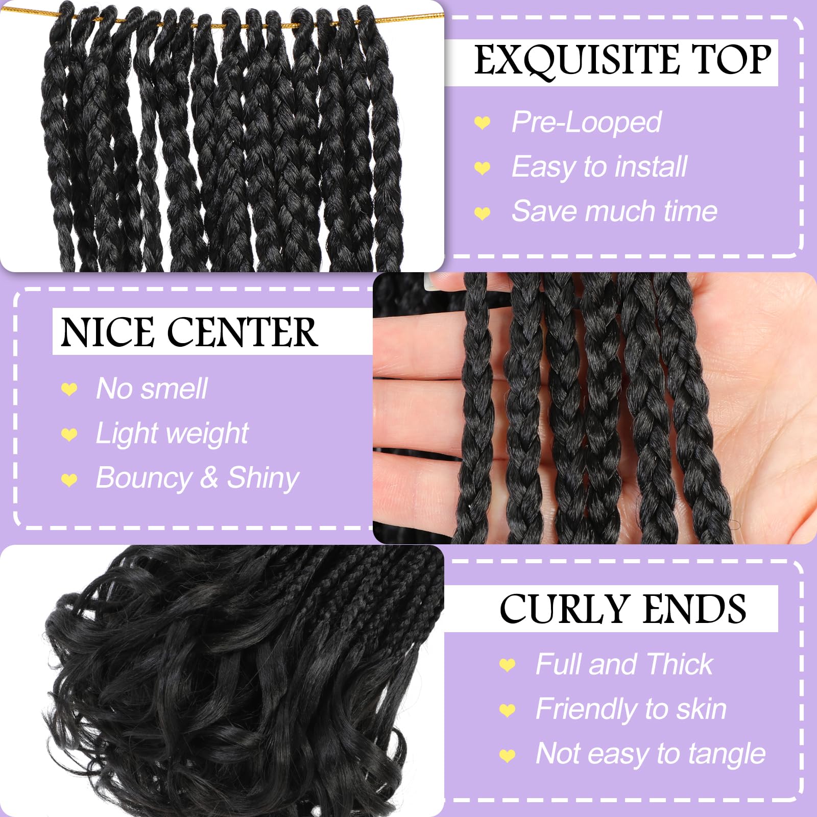 French Curl Crochet Braids 12 Inch Goddess Box Braids Crochet Hair 8 Packs Pre Looped Crochet Box Braids with Curly Ends Synthetic French Curly Braiding Hair Extensions 1B#