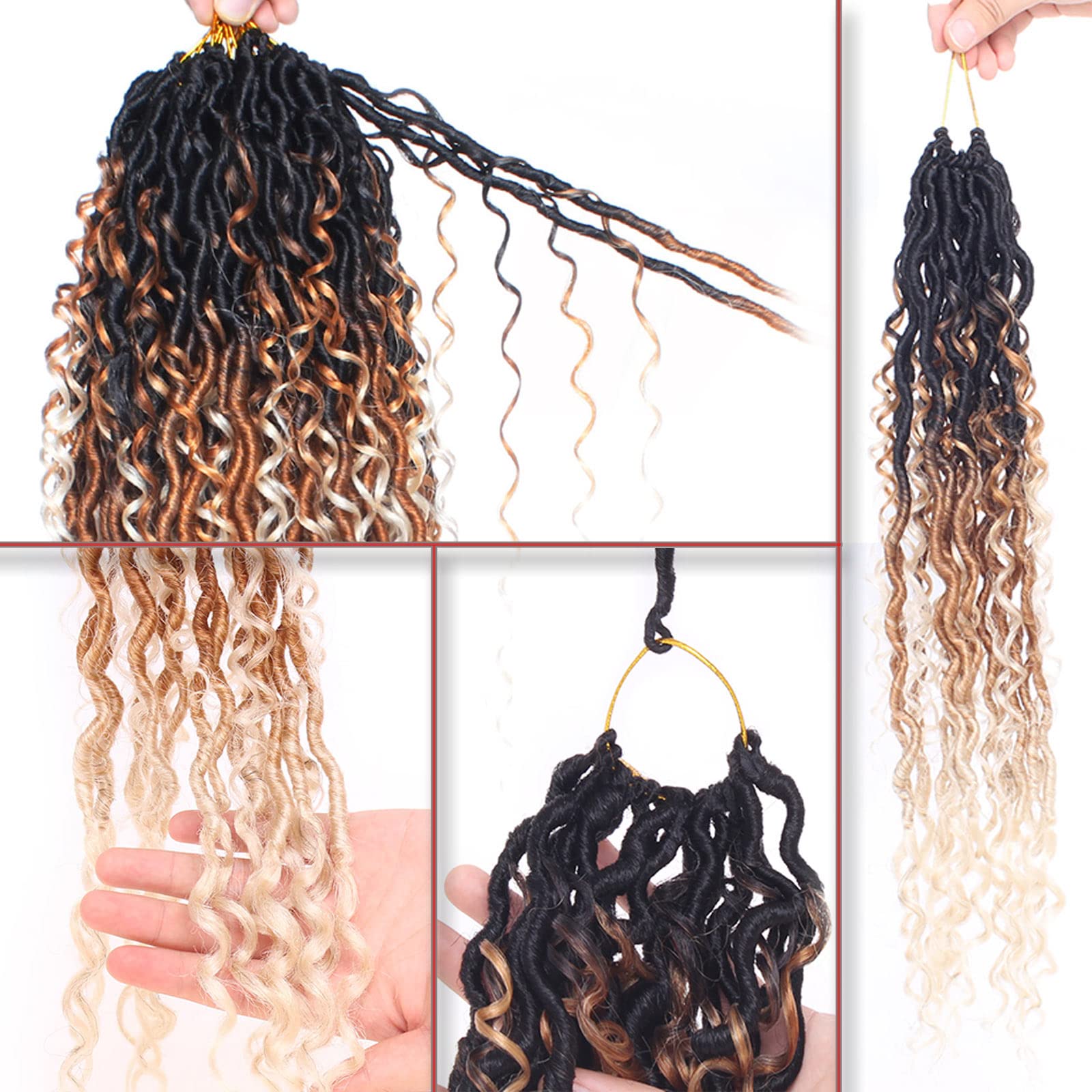 Xtrend 8 Packs 14Strands/pack River Boho Goddess Locs Crochet Hair With Curly Hair In Middle And Ends Pre-Looped Crochet Braids Messy Bohemian Fuax Locs Hair Extensions (T27# 14Inch)