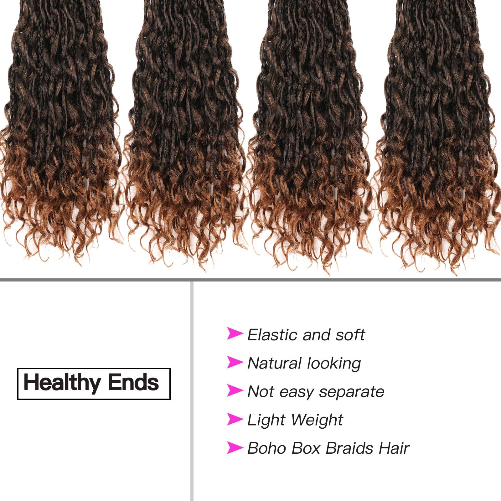22 Inch Goddess Box Braids Crochet Hair 8 Packs Boho Box Braids Crochet Synthetic Hair Pre-looped Messy Bohemian Box Braids Hair Extensions for Black Women (22Inch,T30)