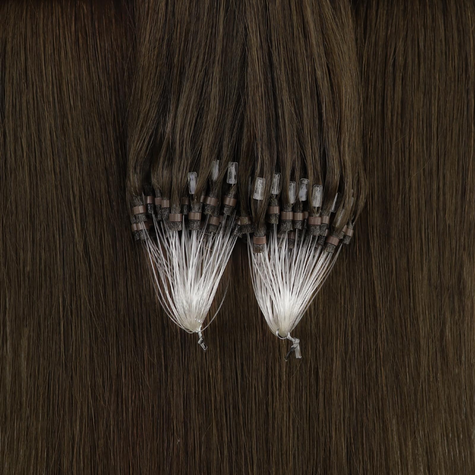 Full Shine Micro Link Brown Hair Extensions Human Hair 18 Inch Micro Loop Hair Extensions for Women Color 2 Silky Straight Human Hair Extensions 50 Strands