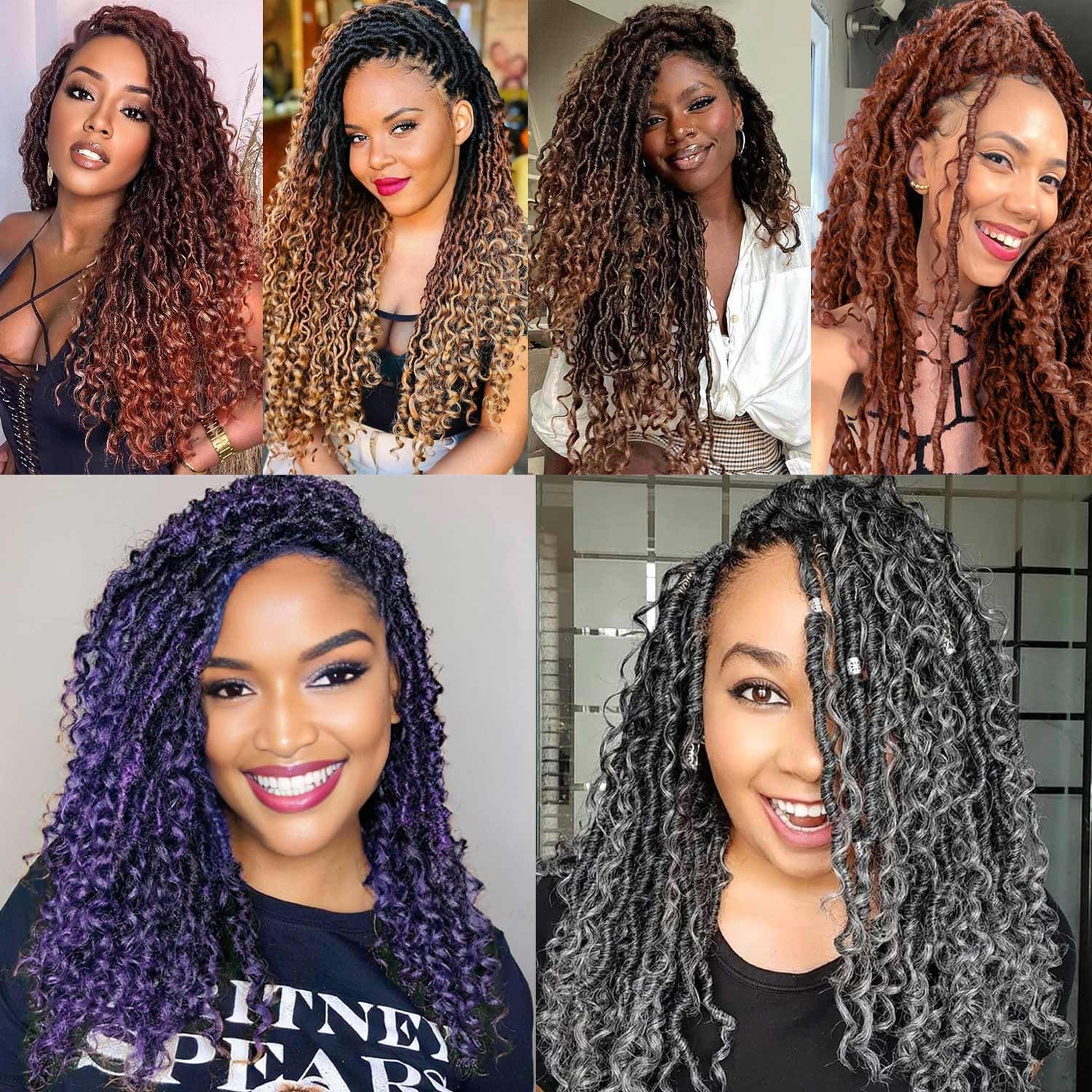 Xtrend 8 Packs 14Strands/pack River Boho Goddess Locs Crochet Hair With Curly Hair In Middle And Ends Pre-Looped Crochet Braids Messy Bohemian Fuax Locs Hair Extensions (T27# 14Inch)
