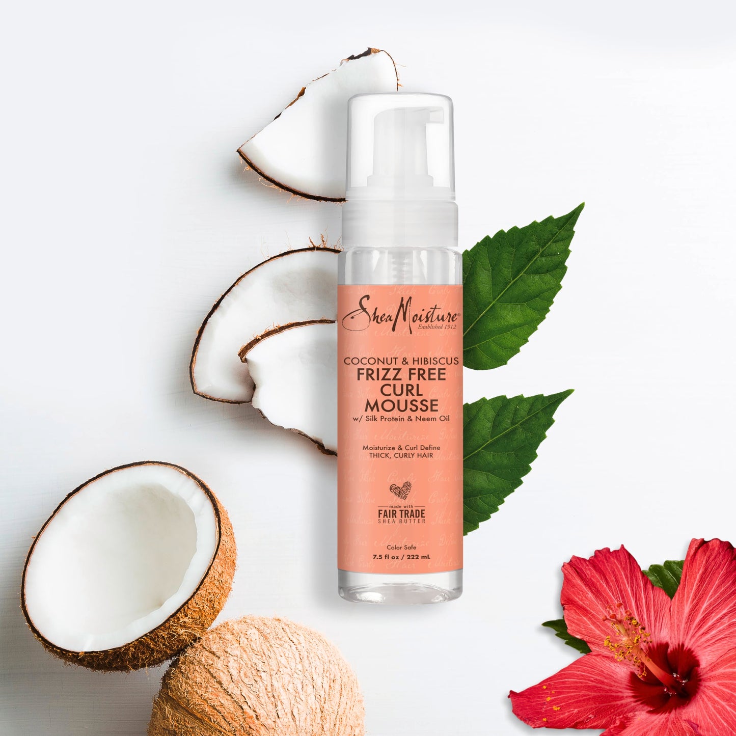 Shea Moisture Frizz-Free Curl Mousse for curly hair Coconut & Hibiscus with Silk Protein & Neem Oil 222 ml