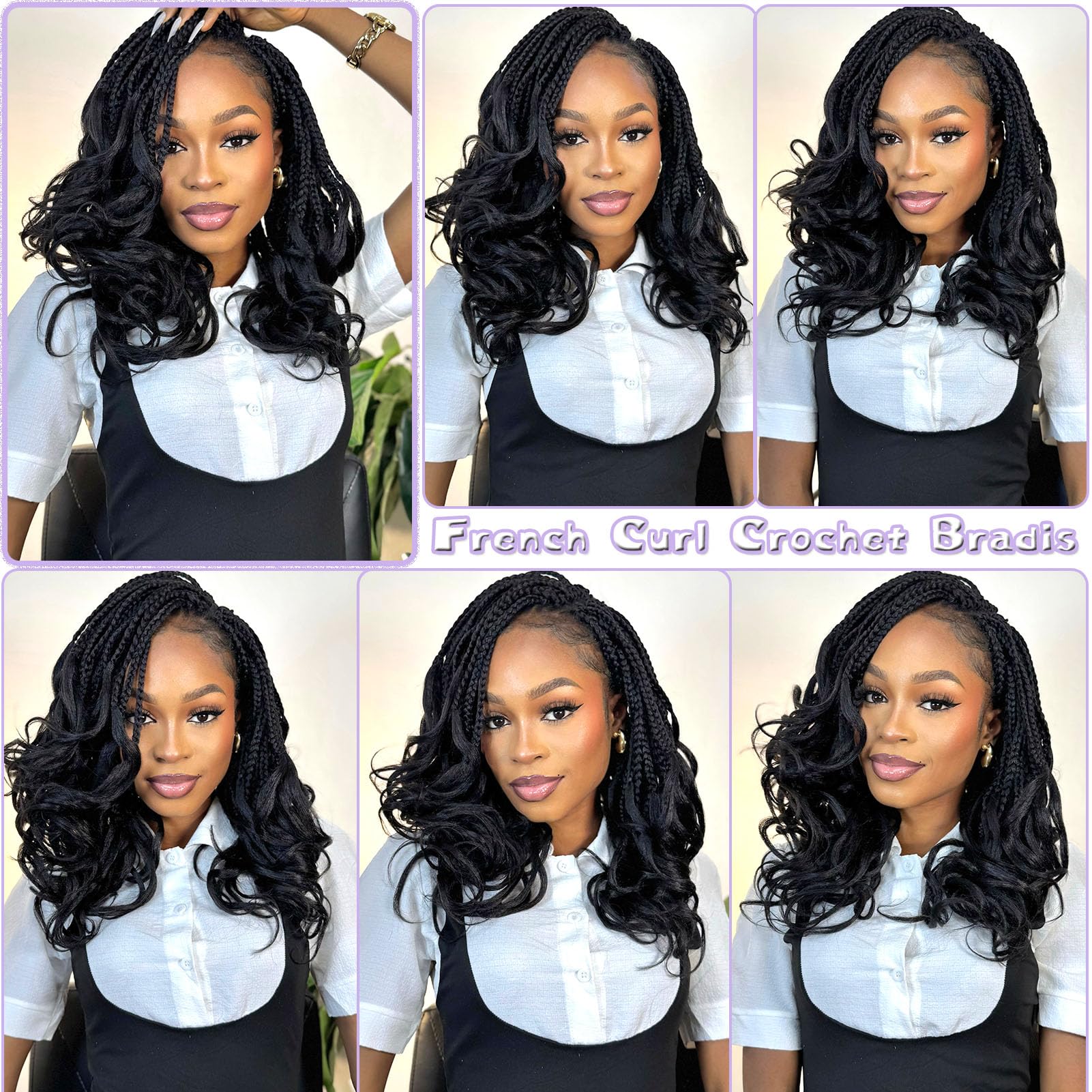 French Curl Crochet Braids 12 Inch Goddess Box Braids Crochet Hair 8 Packs Pre Looped Crochet Box Braids with Curly Ends Synthetic French Curly Braiding Hair Extensions 1B#