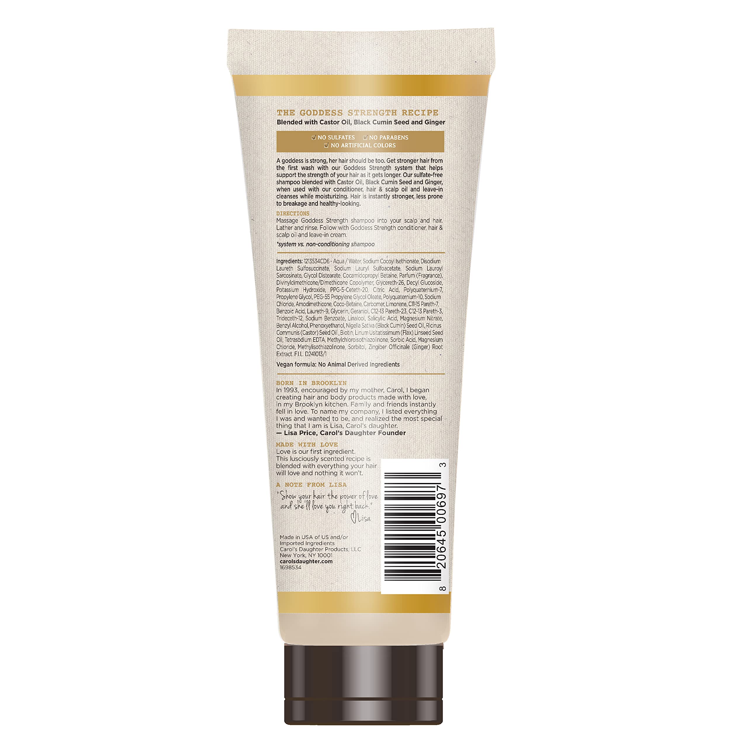 Carol’s Daughter Goddess Strength Sulfate Free Shampoo for Curly, Wavy, Coily Hair with Castor Oil for Weak, Stronger Hair, Less Breakage, 325ml