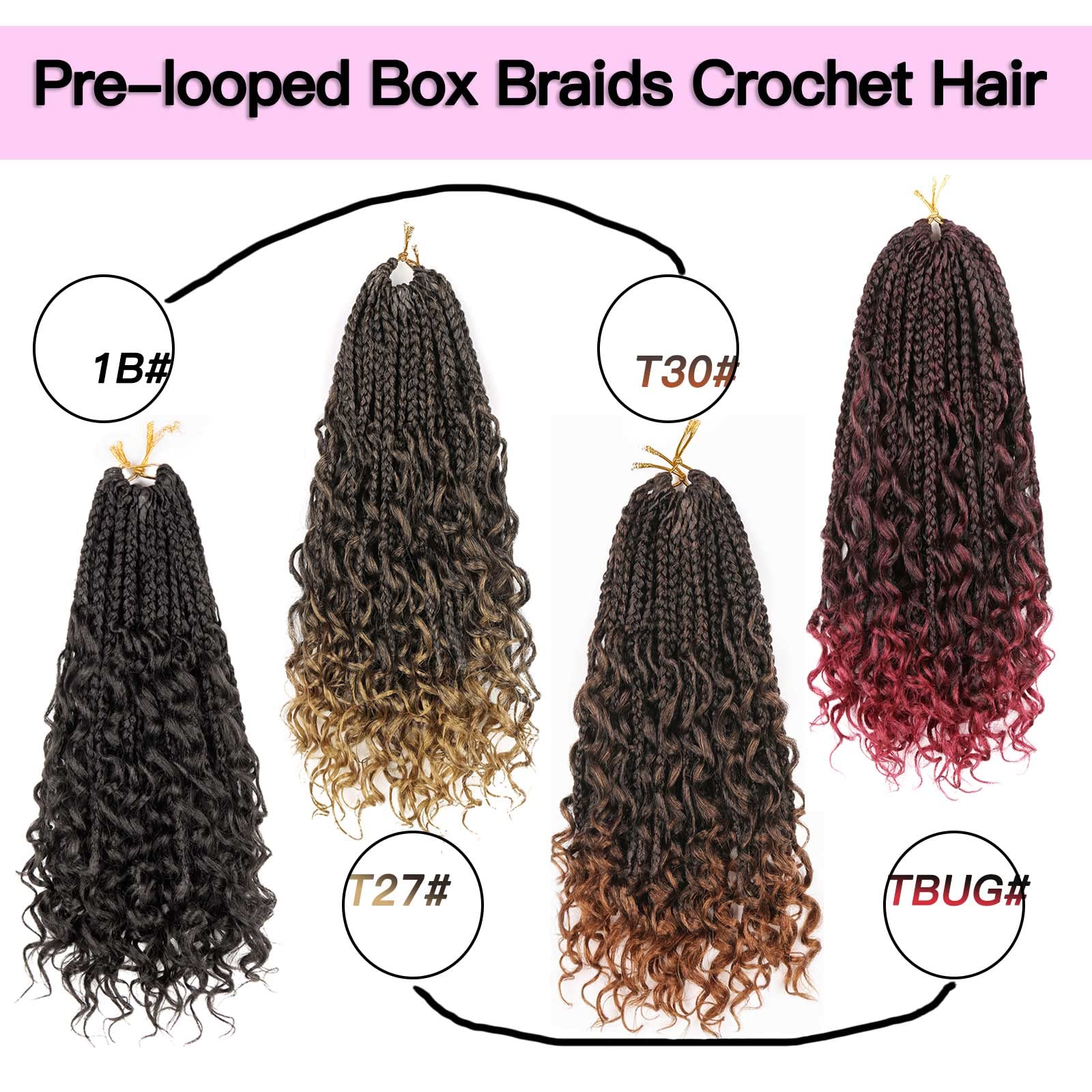 22 Inch Goddess Box Braids Crochet Hair 8 Packs Boho Box Braids Crochet Synthetic Hair Pre-looped Messy Bohemian Box Braids Hair Extensions for Black Women (22Inch,T30)