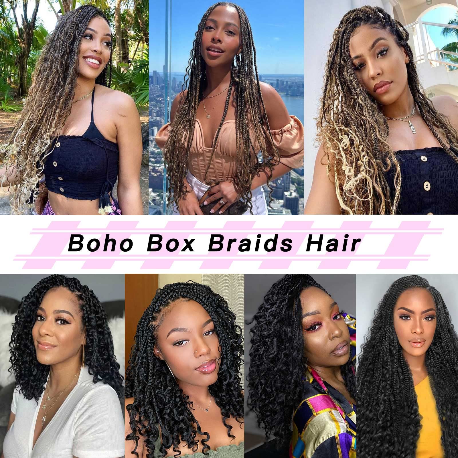 FFDDear 22 Inch Goddess Box Braids Crochet Hair 8 Packs Boho Box Braids Crochet Synthetic Hair Pre-looped Messy Bohemian Box Braids Hair Extensions for Black Women (22Inch,T30)