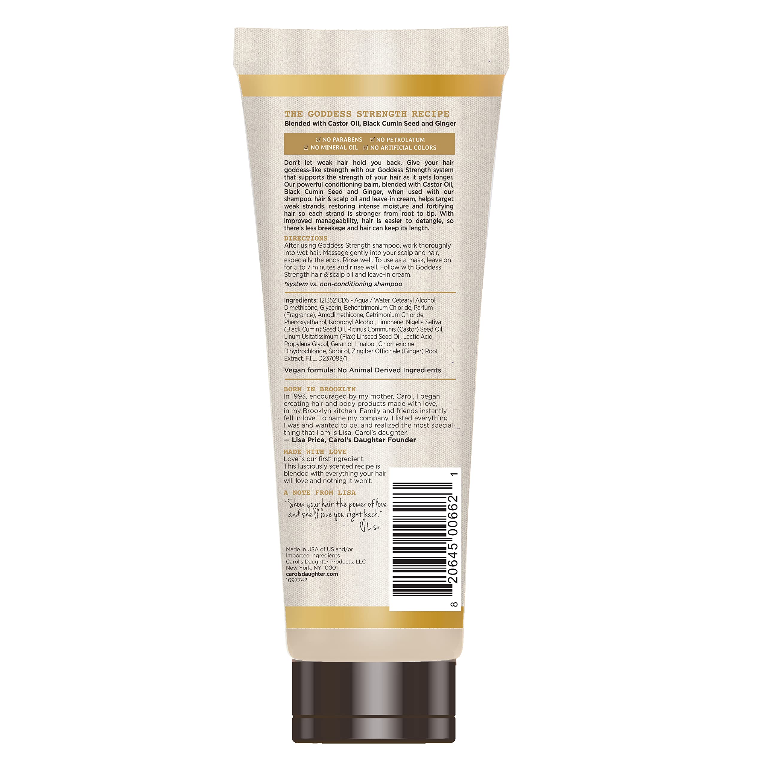 Carol's Daughter Goddess Strength Curly Hair Fortifying and Strengthening Conditioner for Dry Damaged Hair, with Castor Oil, for Weak Hair, Stronger Hair and Less Breakage, 325ml