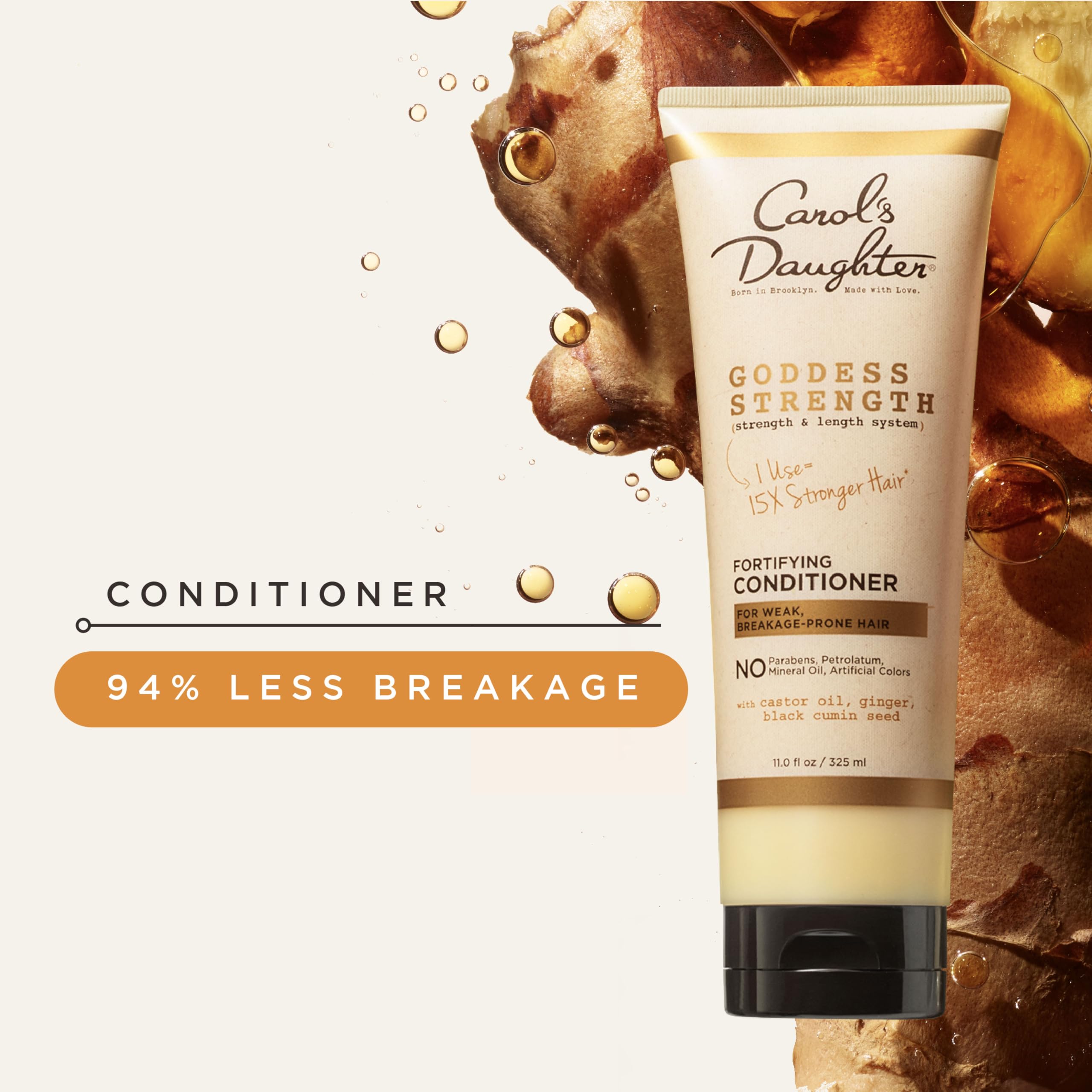 Carol's Daughter Goddess Strength Curly Hair Fortifying and Strengthening Conditioner for Dry Damaged Hair, with Castor Oil, for Weak Hair, Stronger Hair and Less Breakage, 325ml